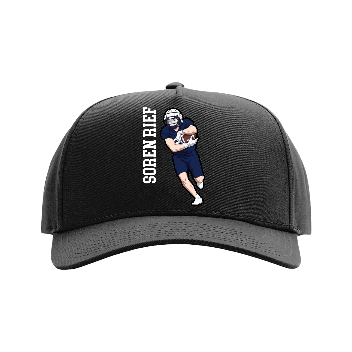 Full Fabric Five-Panel Champ Cap — Name Vertical in Black