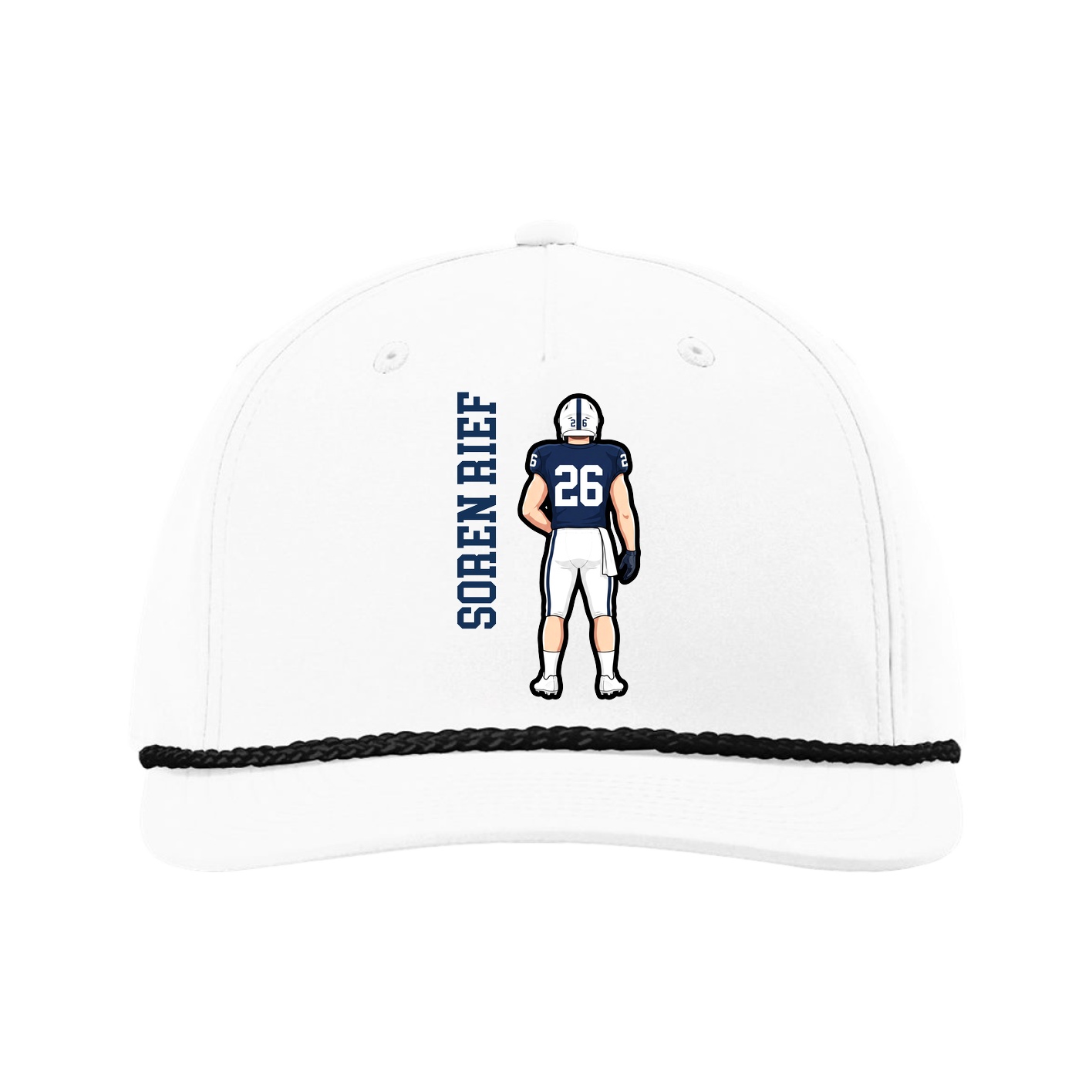 Five-Panel Classic Rope Cap — Name Vertical in White