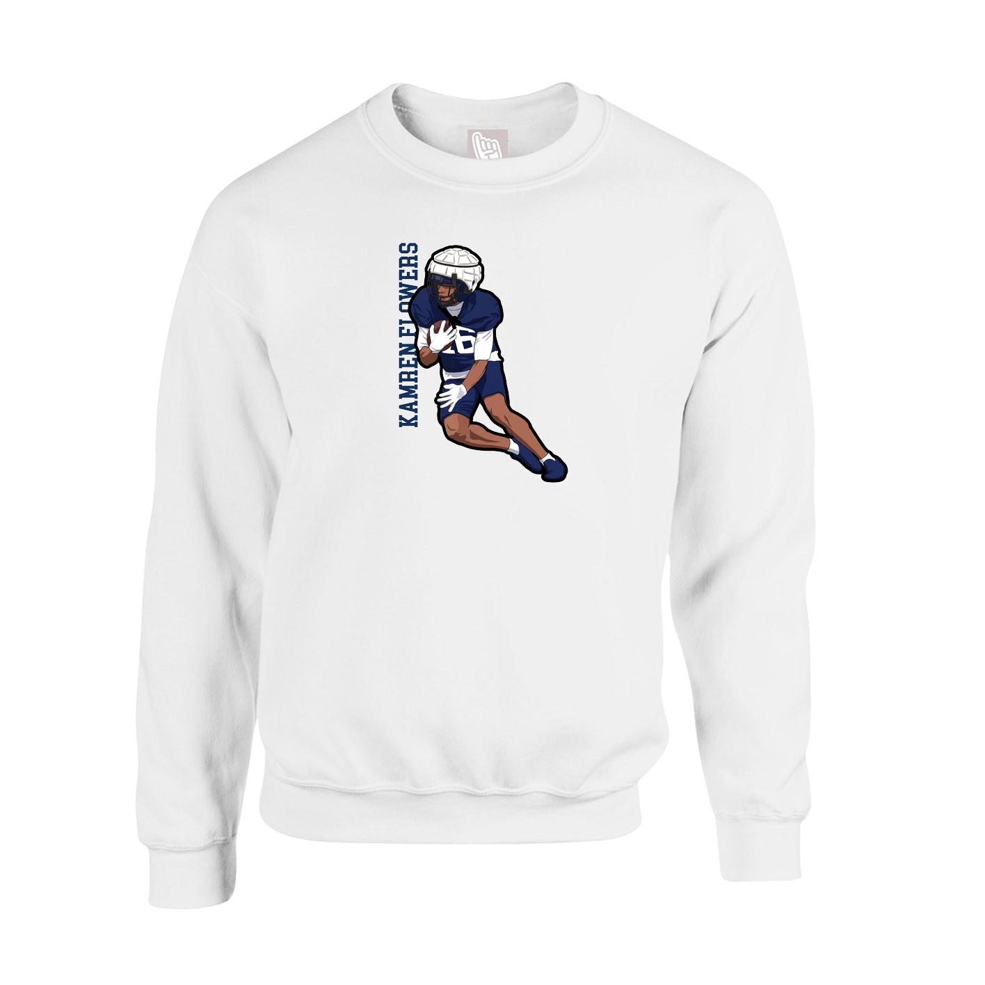 Fleece Crew — Name Vertical in White