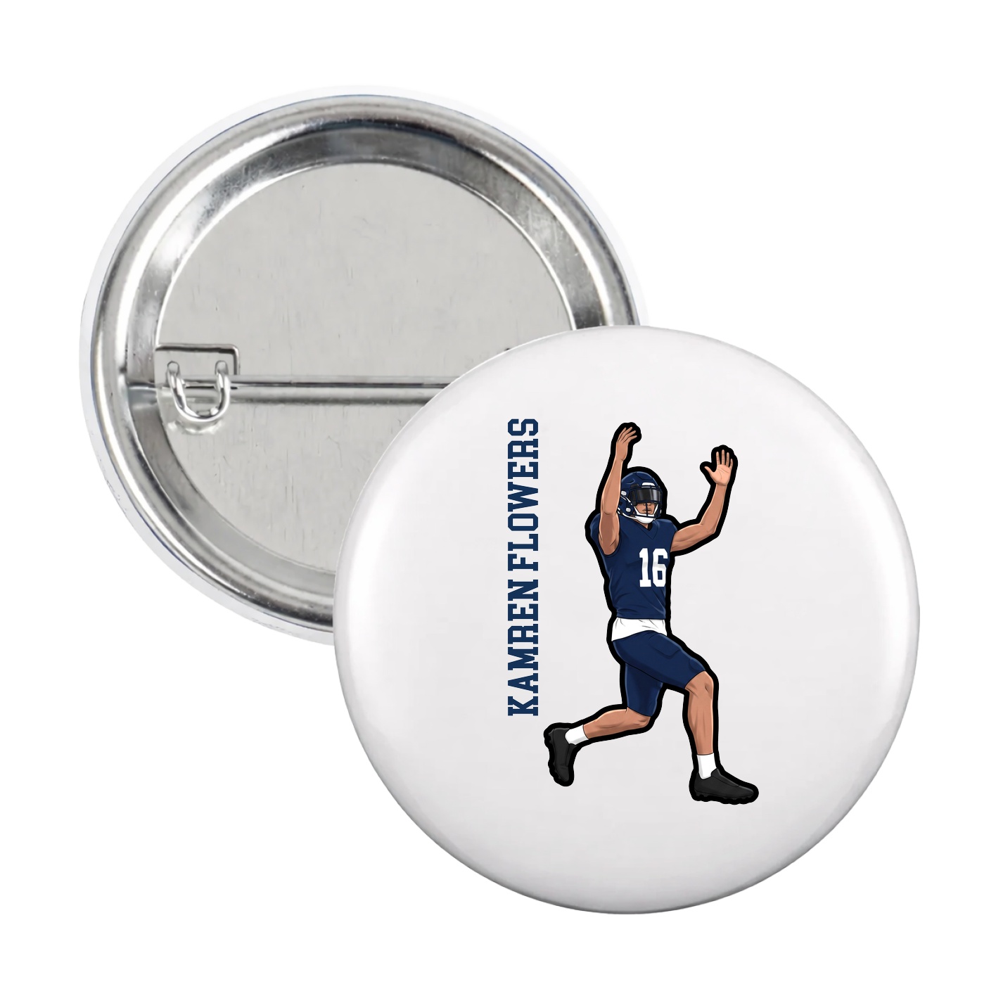 Game Day Button — Name Vertical in White