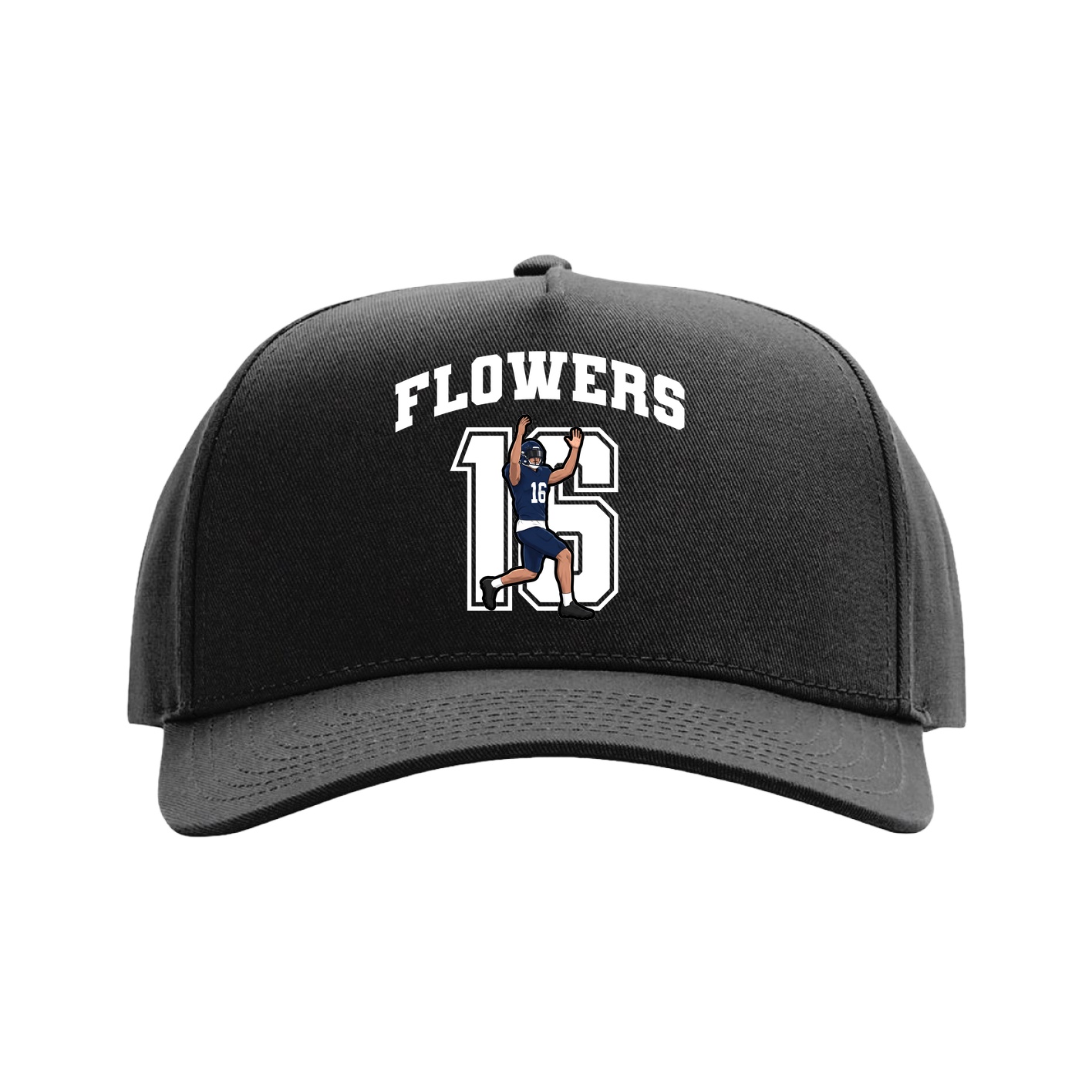 Full Fabric Five-Panel Champ Cap — Number in Black