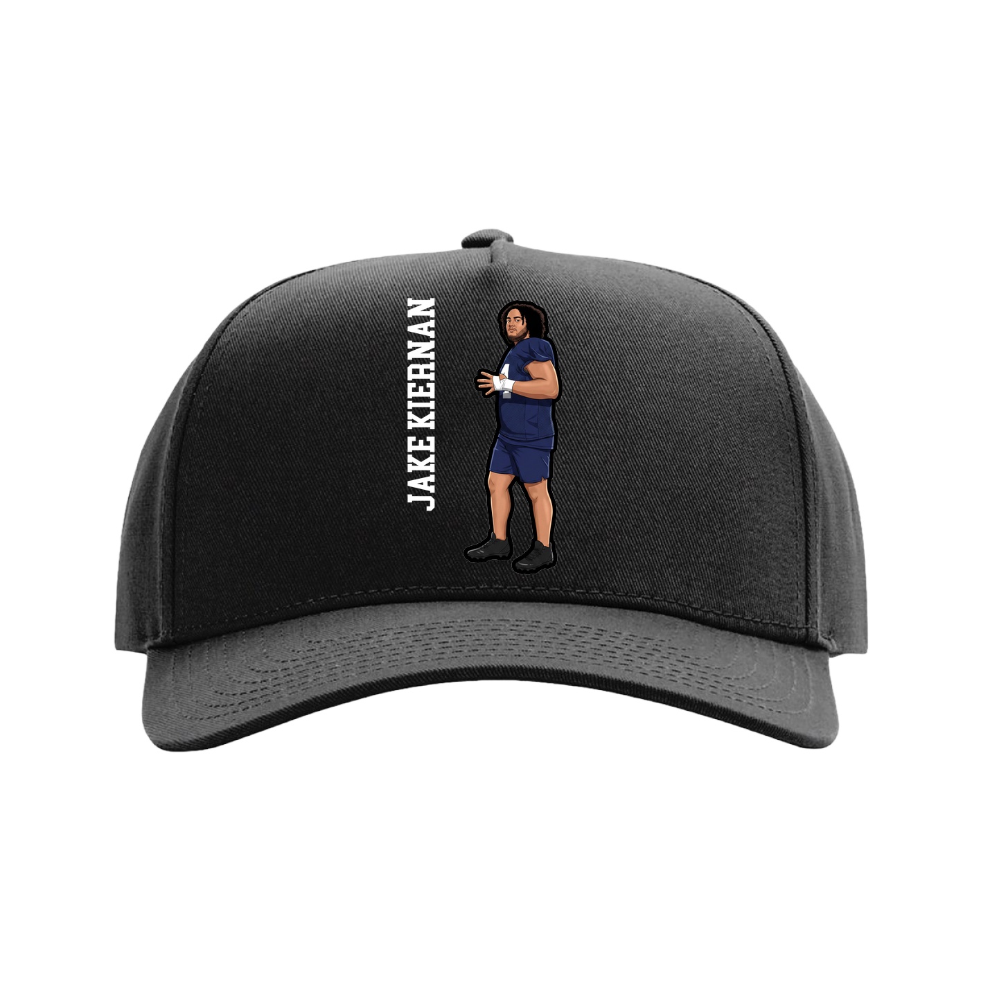 Full Fabric Five-Panel Champ Cap — Name Vertical in Black
