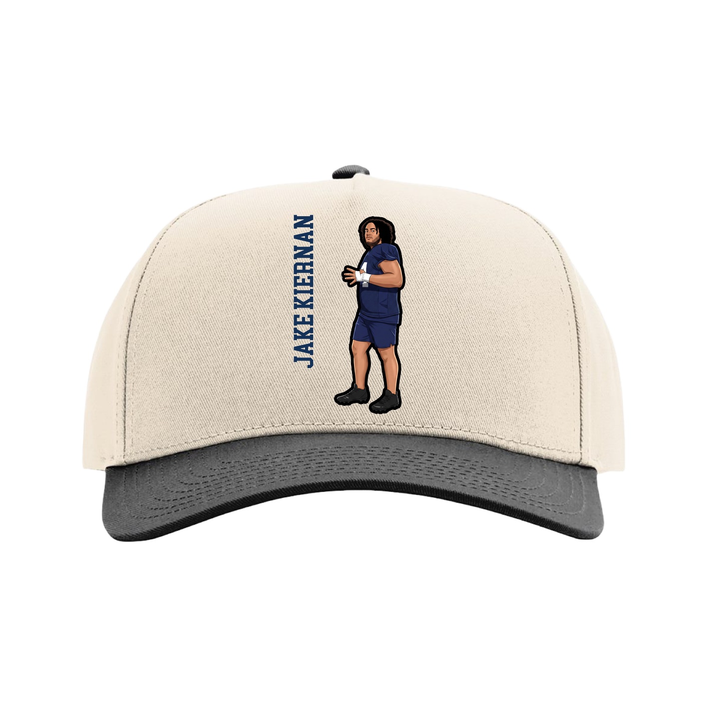 Full Fabric Five-Panel Champ Cap — Name Vertical in Cream/Black