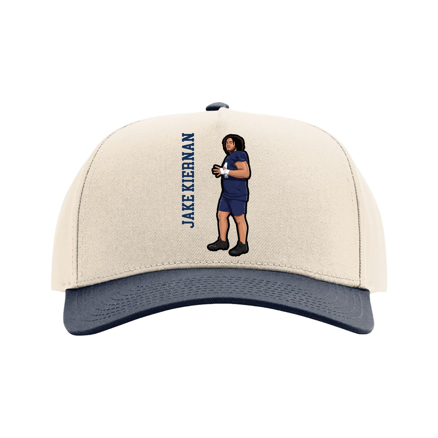 Full Fabric Five-Panel Champ Cap — Name Vertical in Cream/Navy