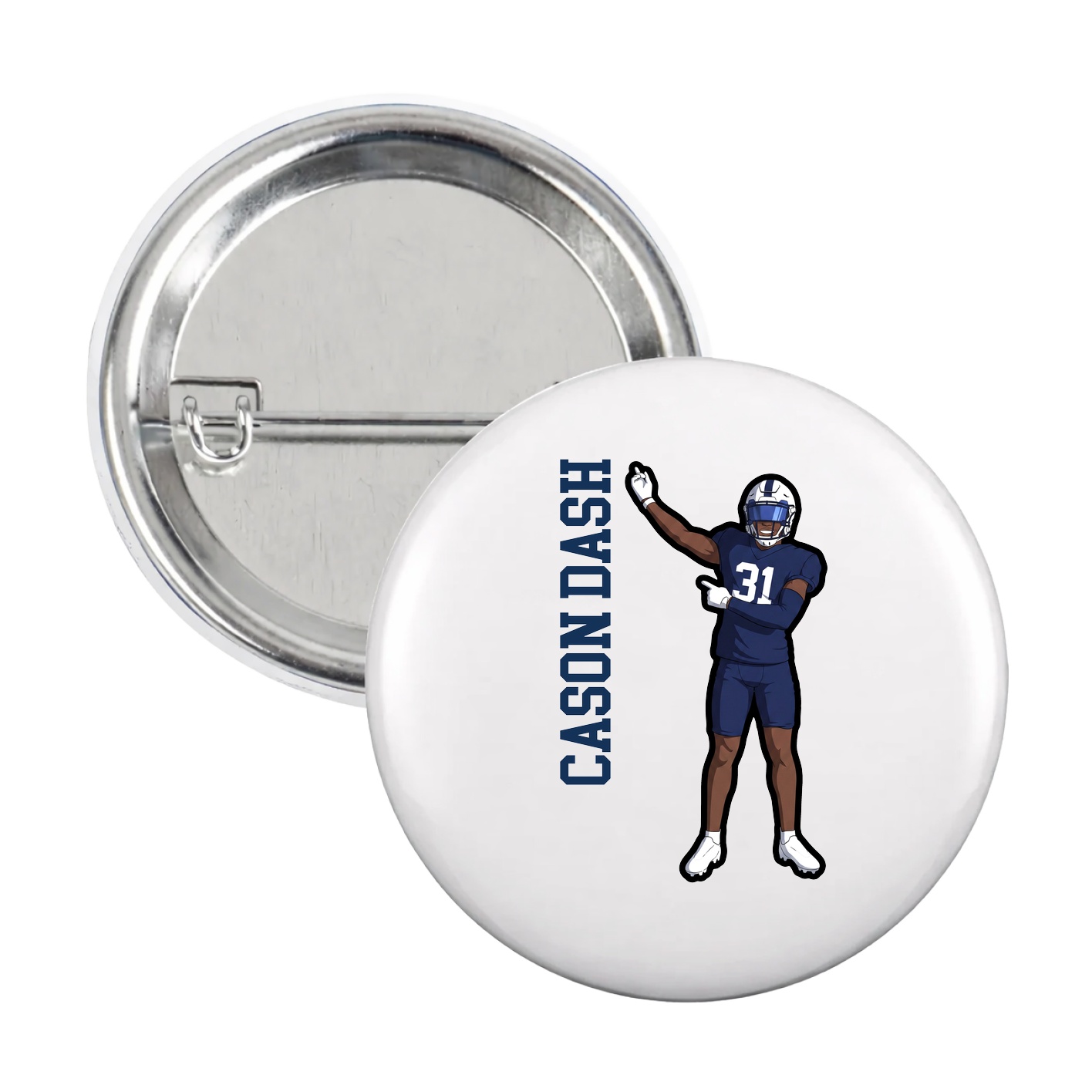 Game Day Button — Name Vertical in White