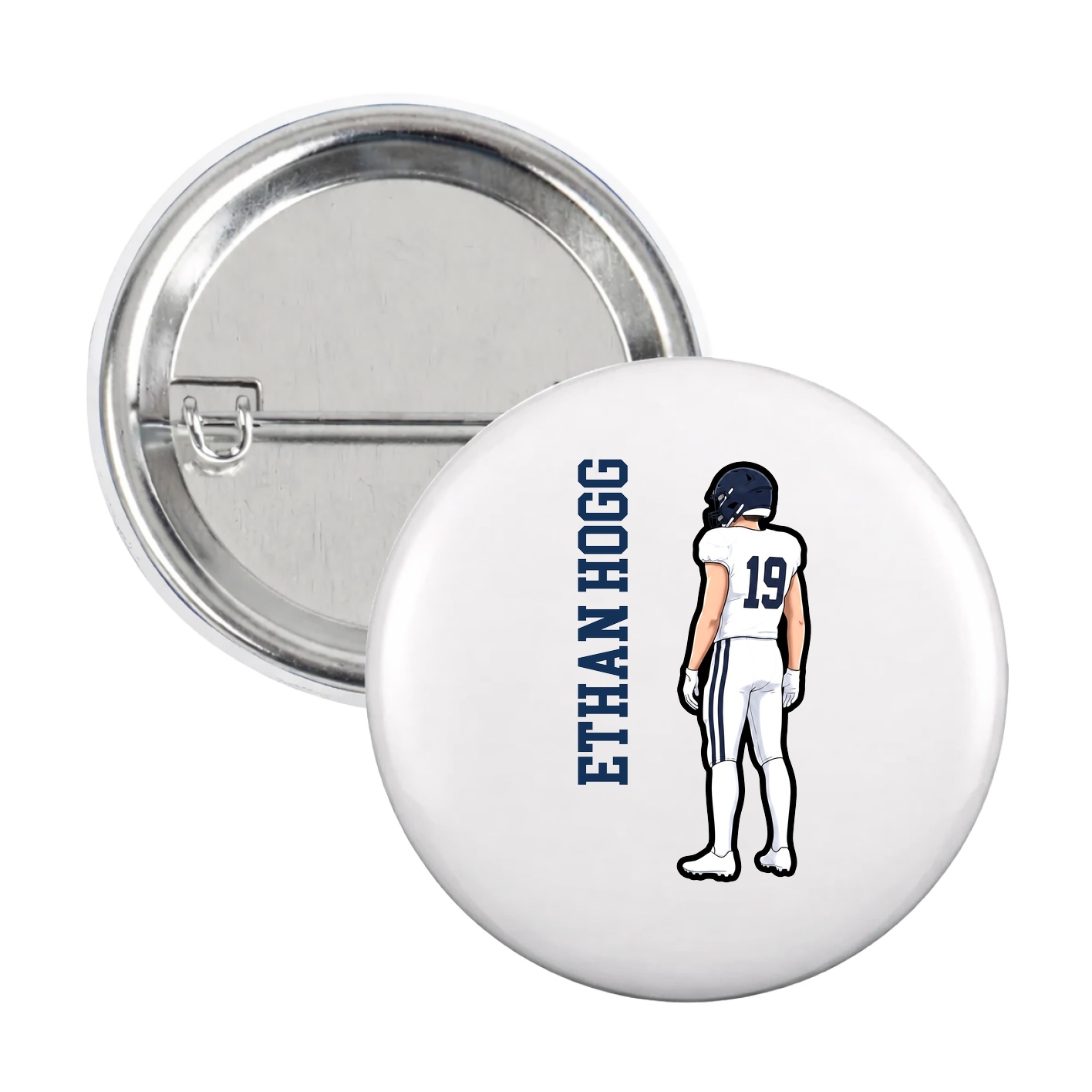 Game Day Button — Name Vertical in White
