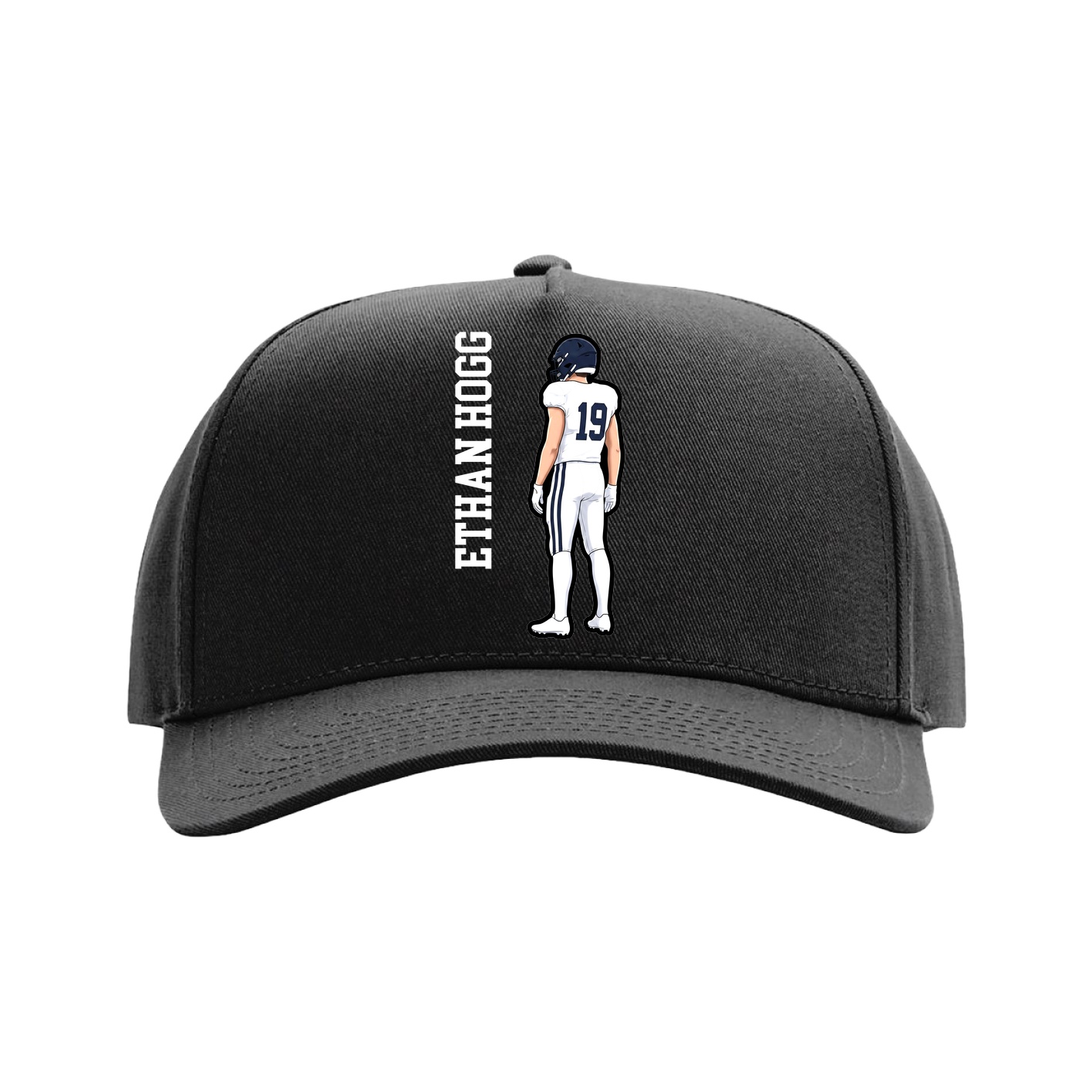Full Fabric Five-Panel Champ Cap — Name Vertical in Black