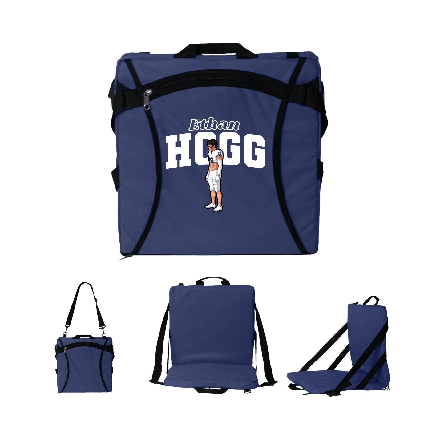 Folding Stadium Seat — Name Arch in Navy