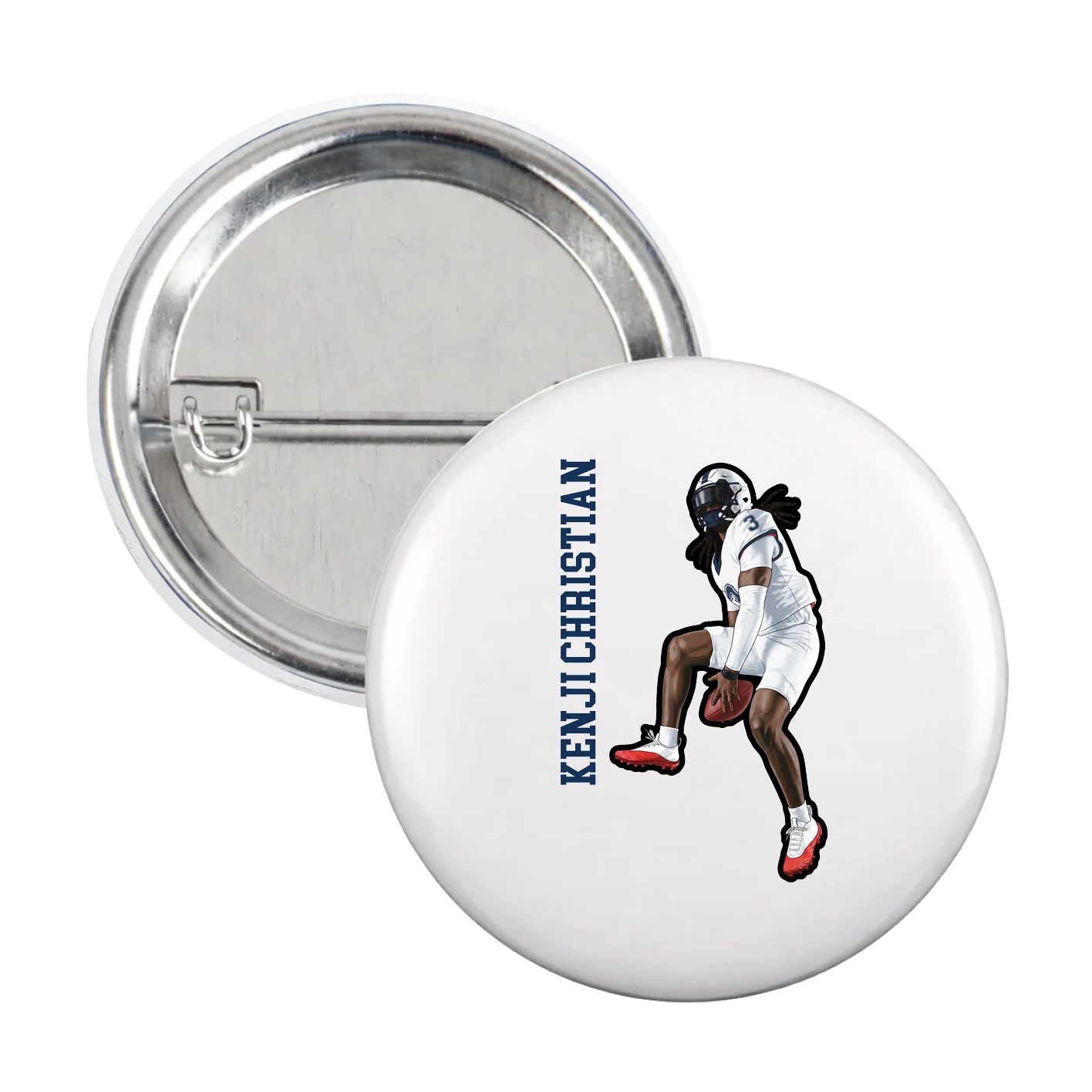 Game Day Button — Name Vertical in White