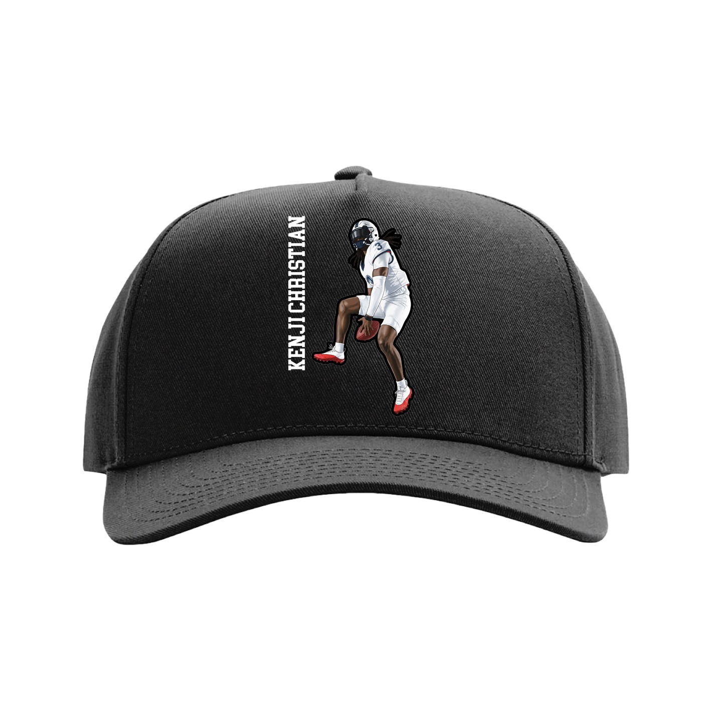Full Fabric Five-Panel Champ Cap — Name Vertical in Black