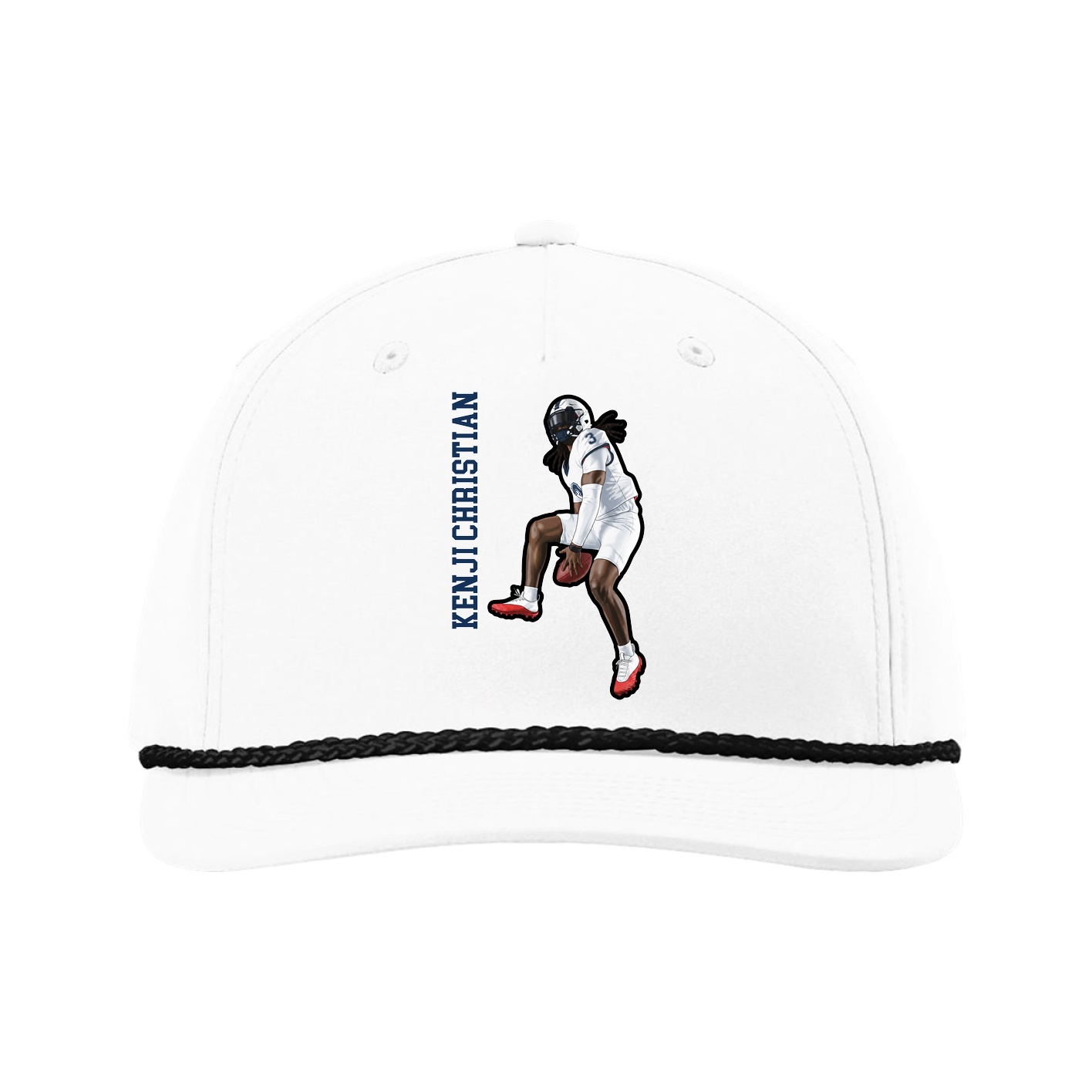 Five-Panel Classic Rope Cap — Name Vertical in White