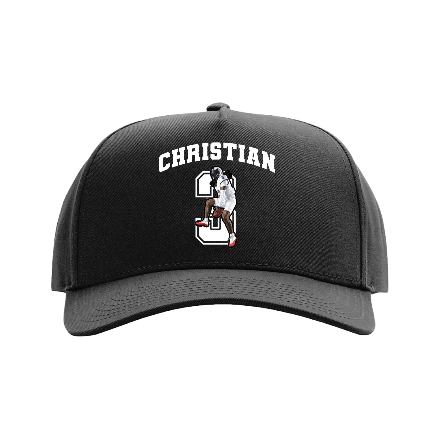 Full Fabric Five-Panel Champ Cap — Number in Black