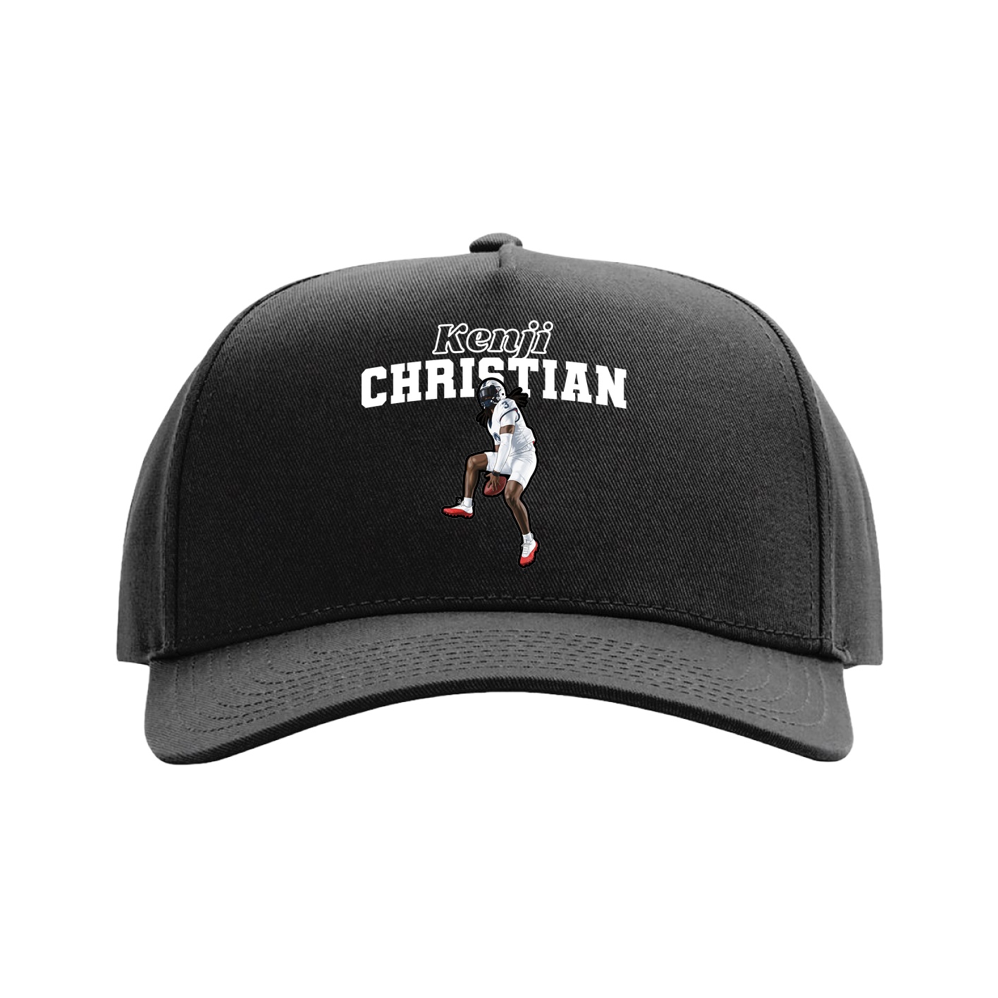 Full Fabric Five-Panel Champ Cap — Name Arch in Black