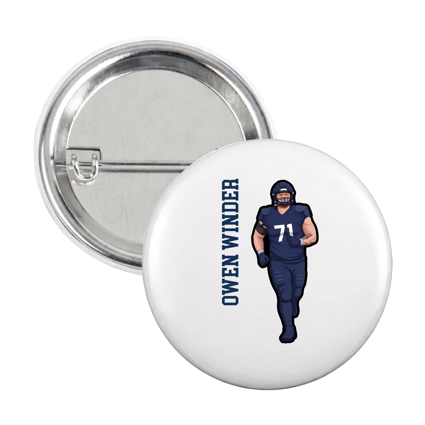Game Day Button — Name Vertical in White