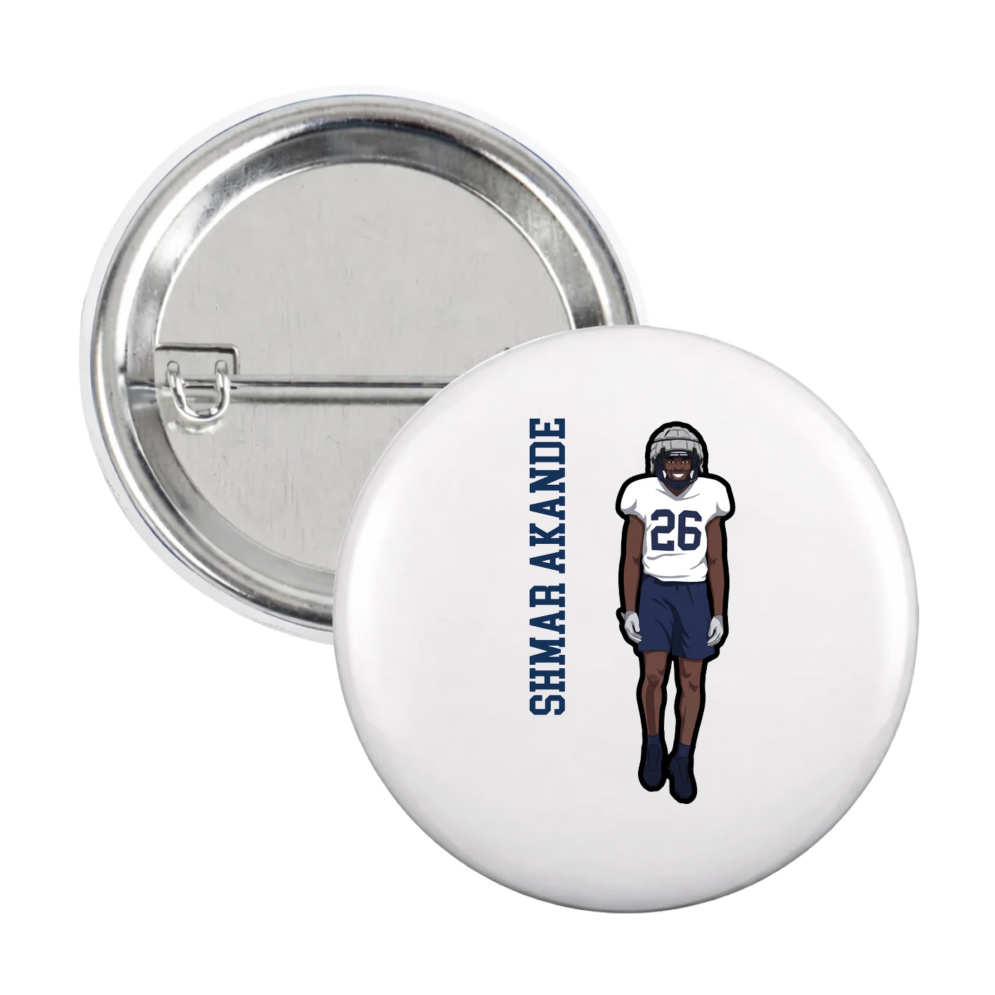Game Day Button — Name Vertical in White