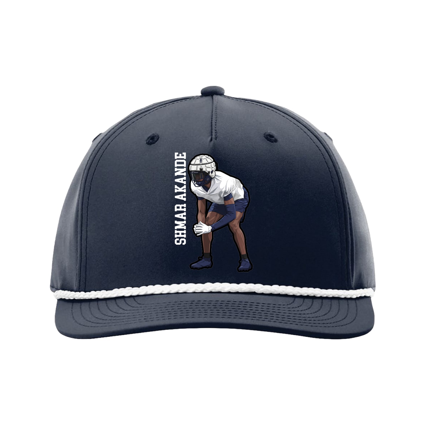 Five-Panel Classic Rope Cap — Name Vertical in Navy