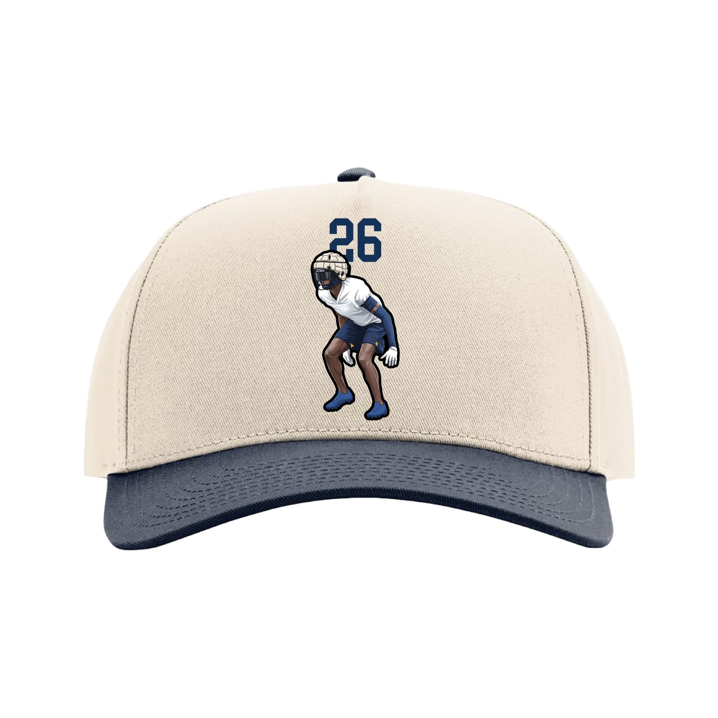 Full Fabric Five-Panel Champ Cap — Number Top in Cream/Navy