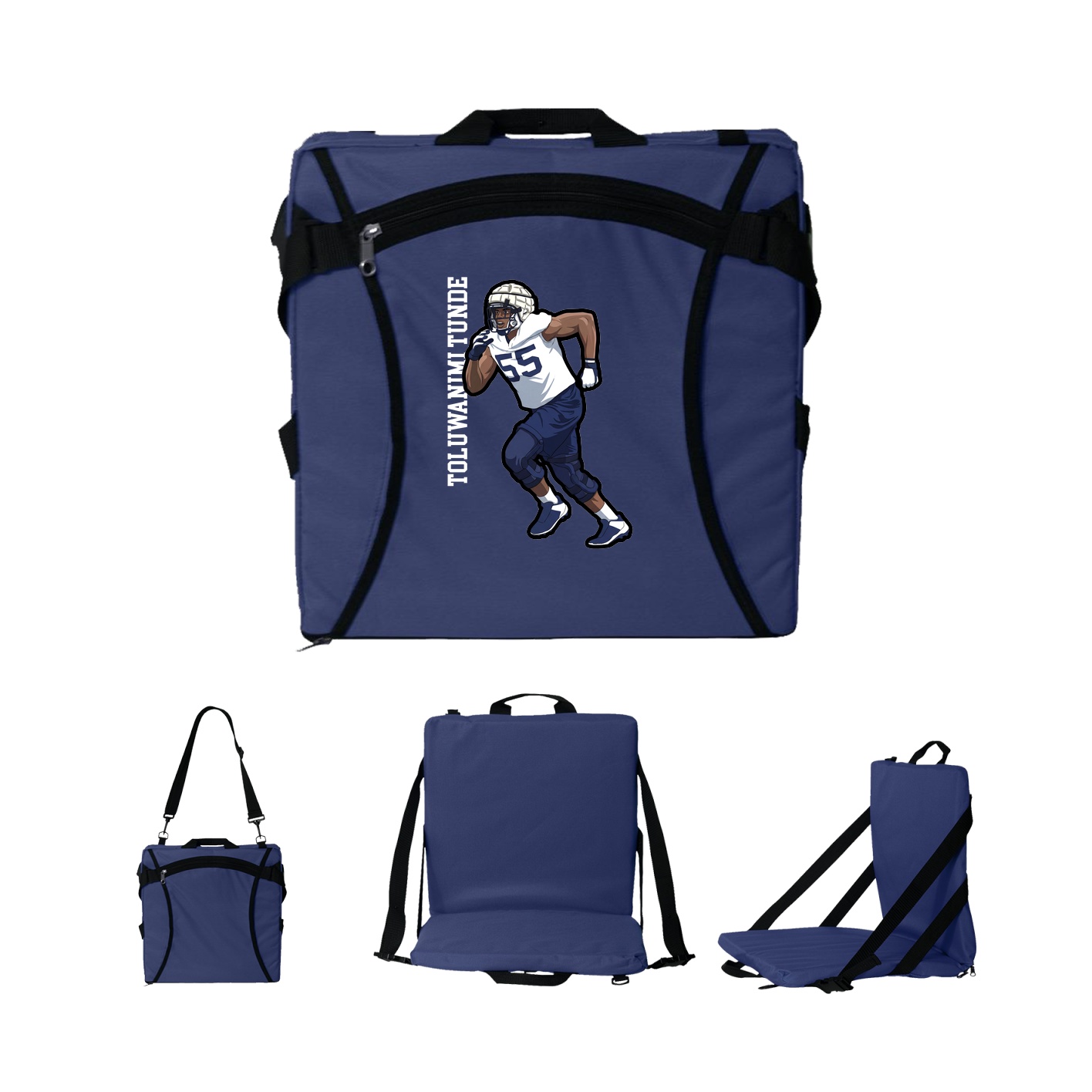 Folding Stadium Seat — Name Vertical in Navy