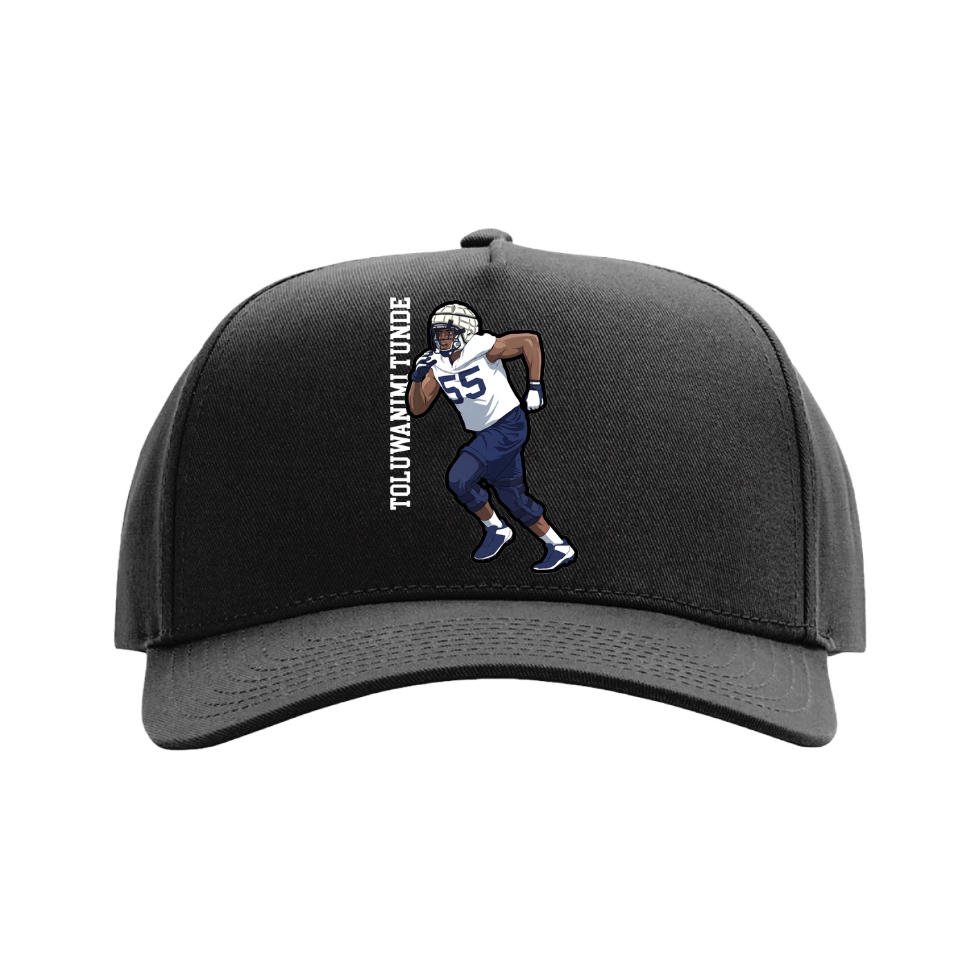 Full Fabric Five-Panel Champ Cap — Name Vertical in Black