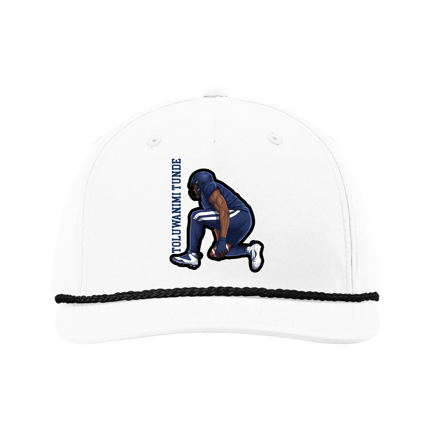 Five-Panel Classic Rope Cap — Name Vertical in White