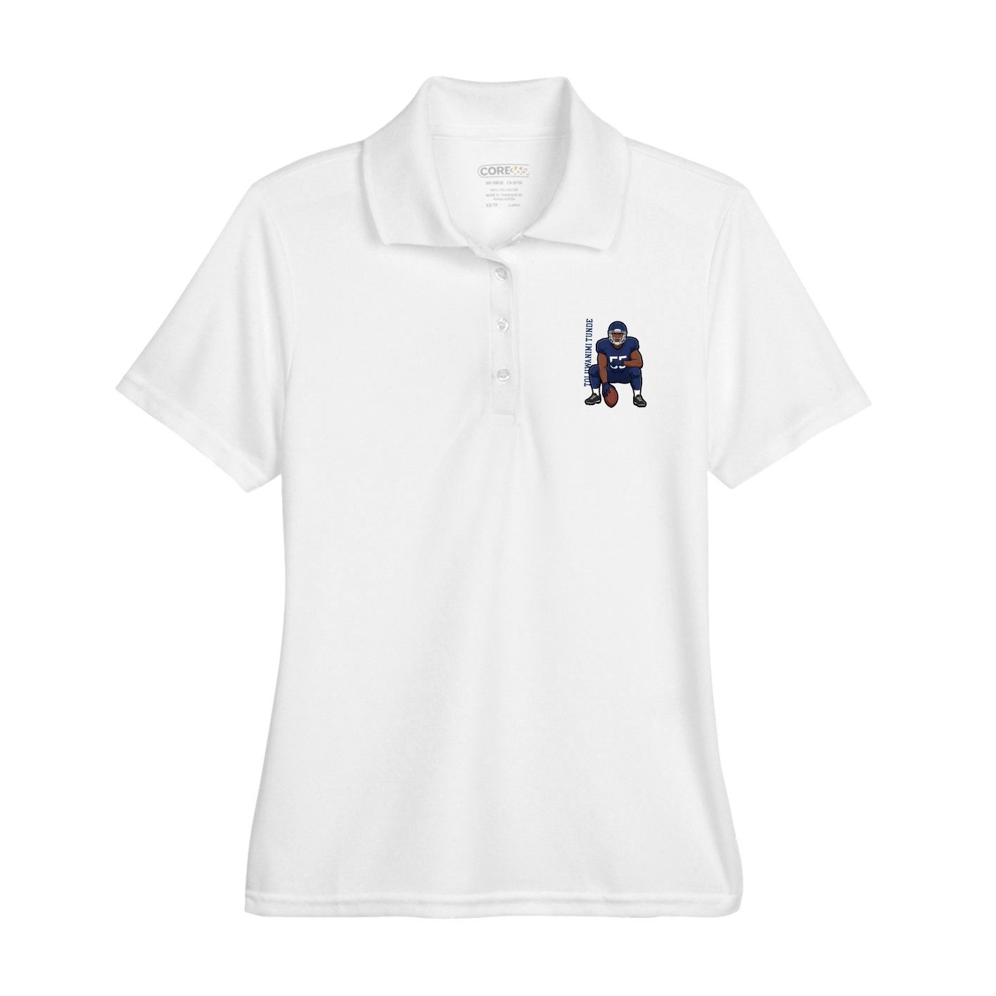 Womens Performance Polo — Name Vertical in White