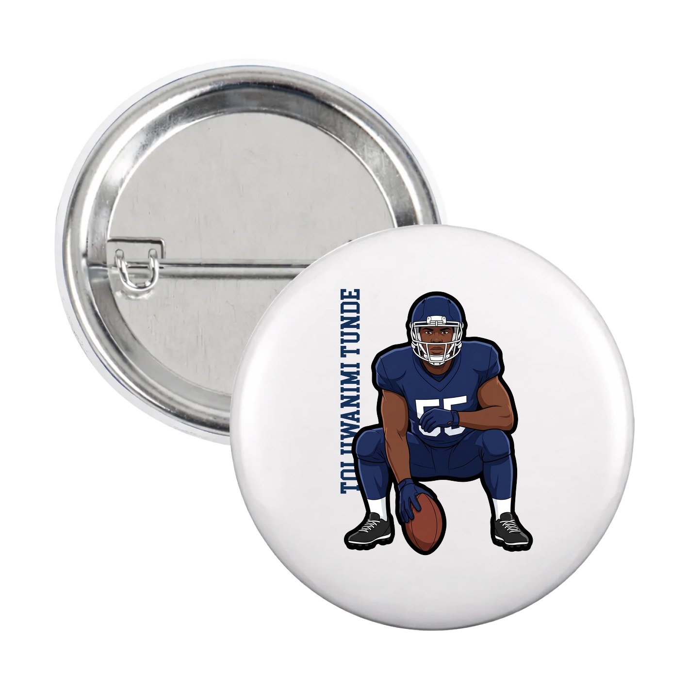 Game Day Button — Name Vertical in White