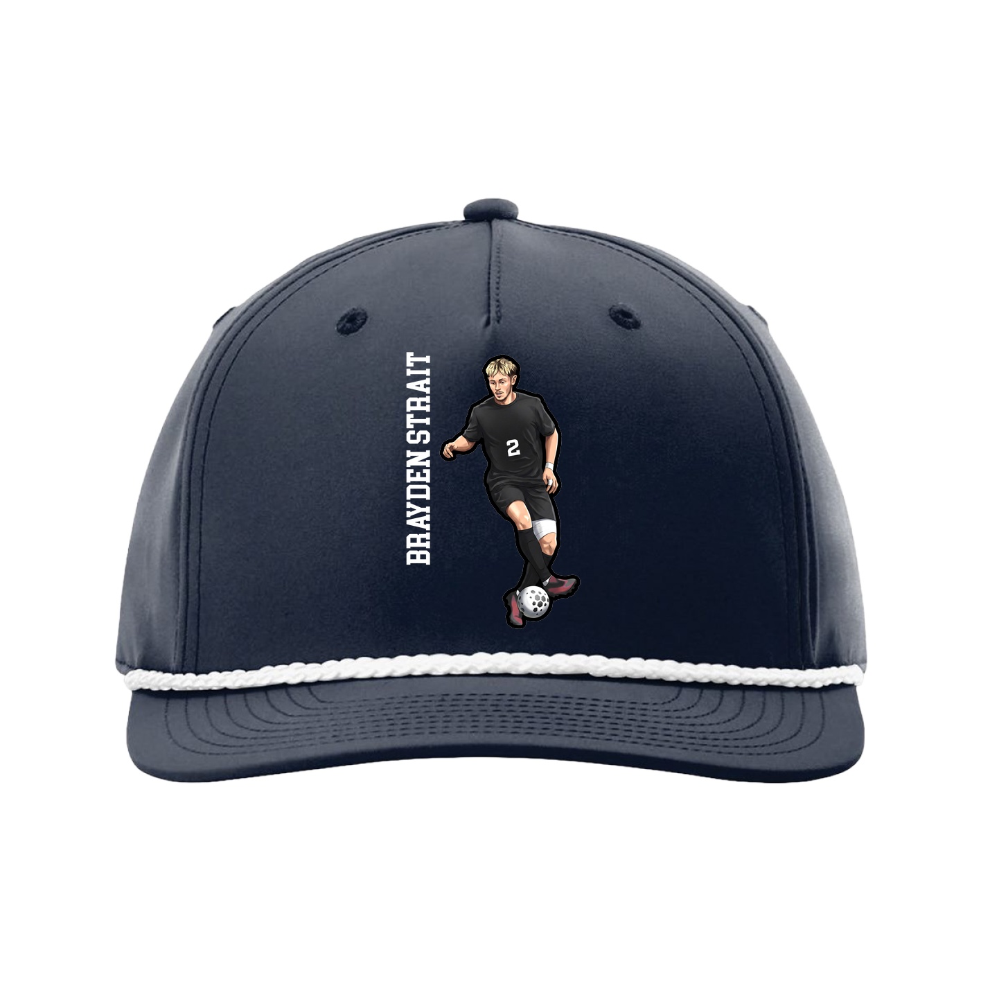 Five-Panel Classic Rope Cap — Name Vertical in Navy