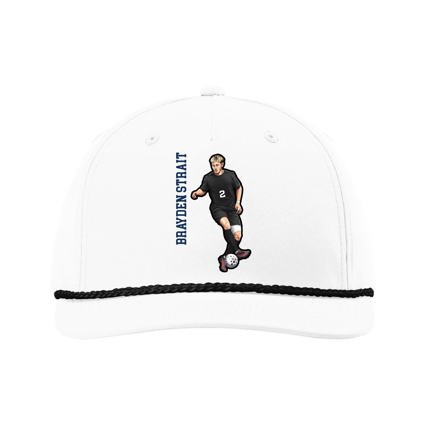 Five-Panel Classic Rope Cap — Name Vertical in White