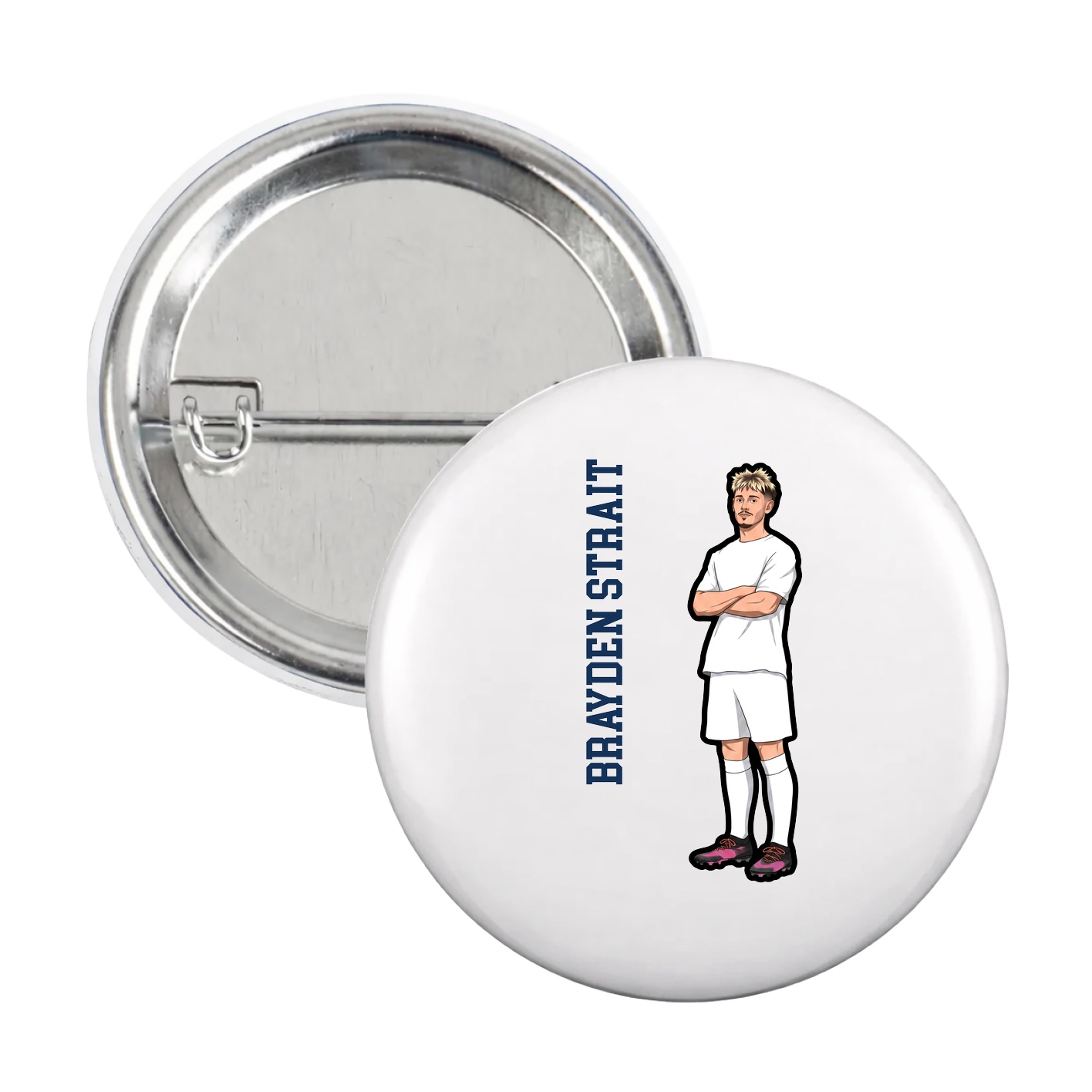 Game Day Button — Name Vertical in White