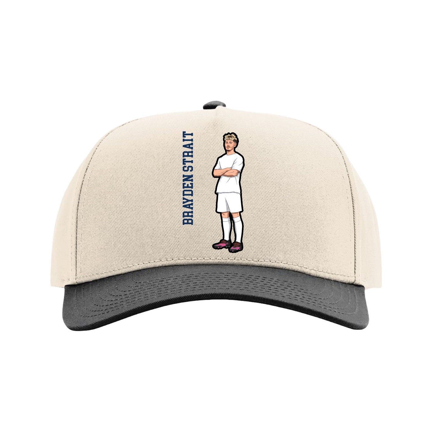 Full Fabric Five-Panel Champ Cap — Name Vertical in Cream/Black