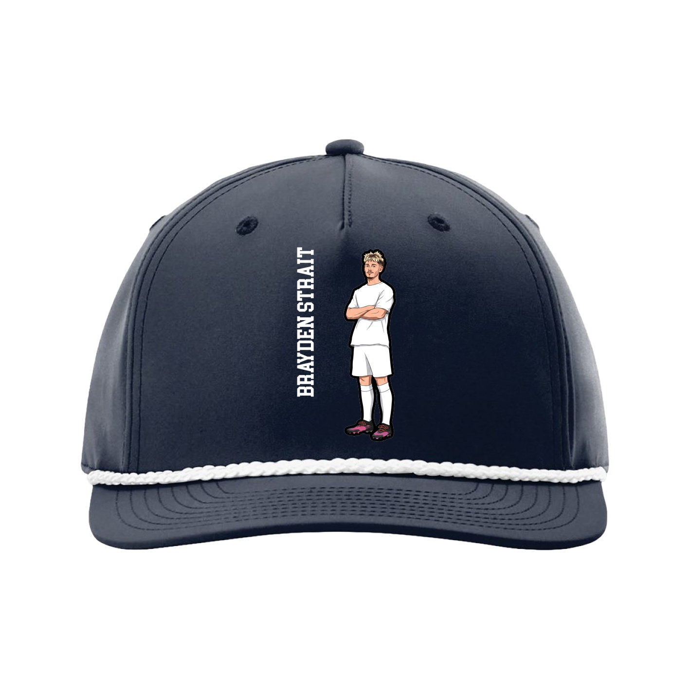 Five-Panel Classic Rope Cap — Name Vertical in Navy