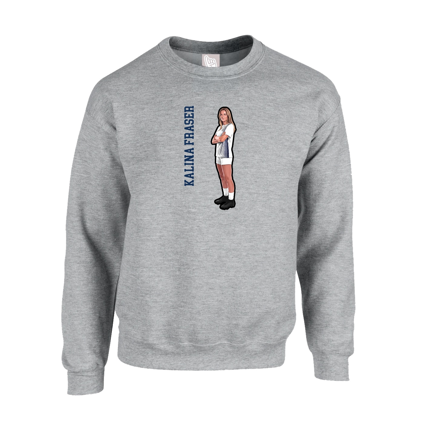 Fleece Crew — Name Vertical in Grey