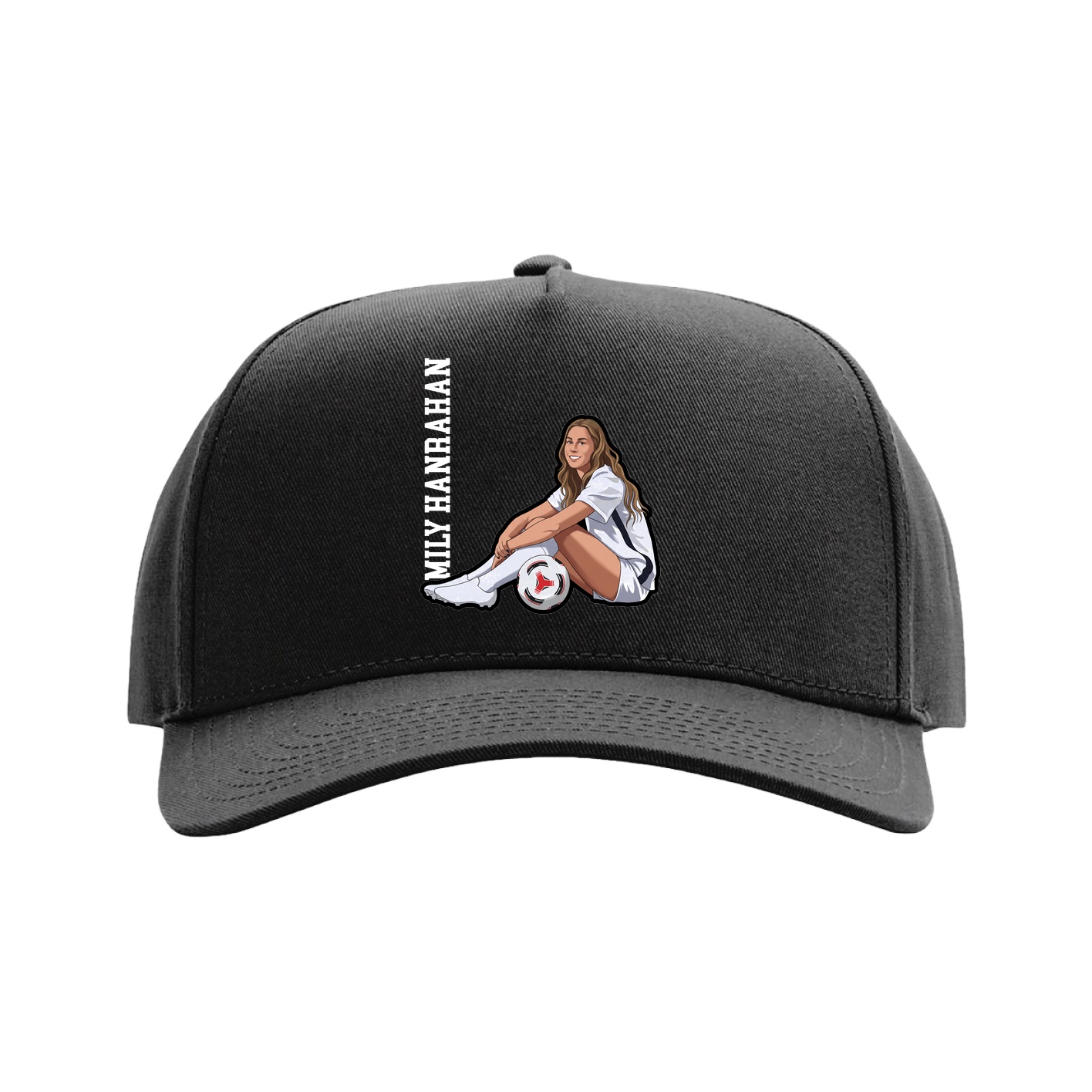 Full Fabric Five-Panel Champ Cap — Name Vertical in Black