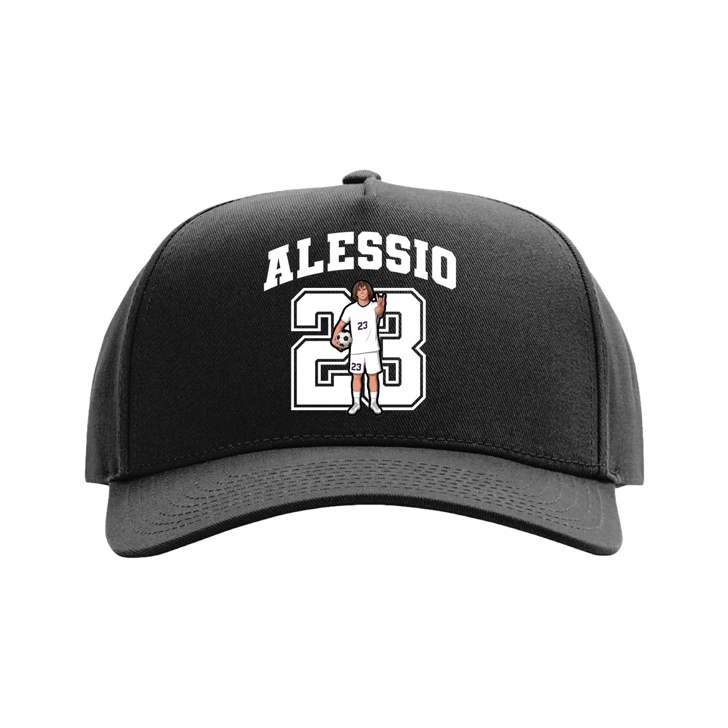 Full Fabric Five-Panel Champ Cap — Number in Black