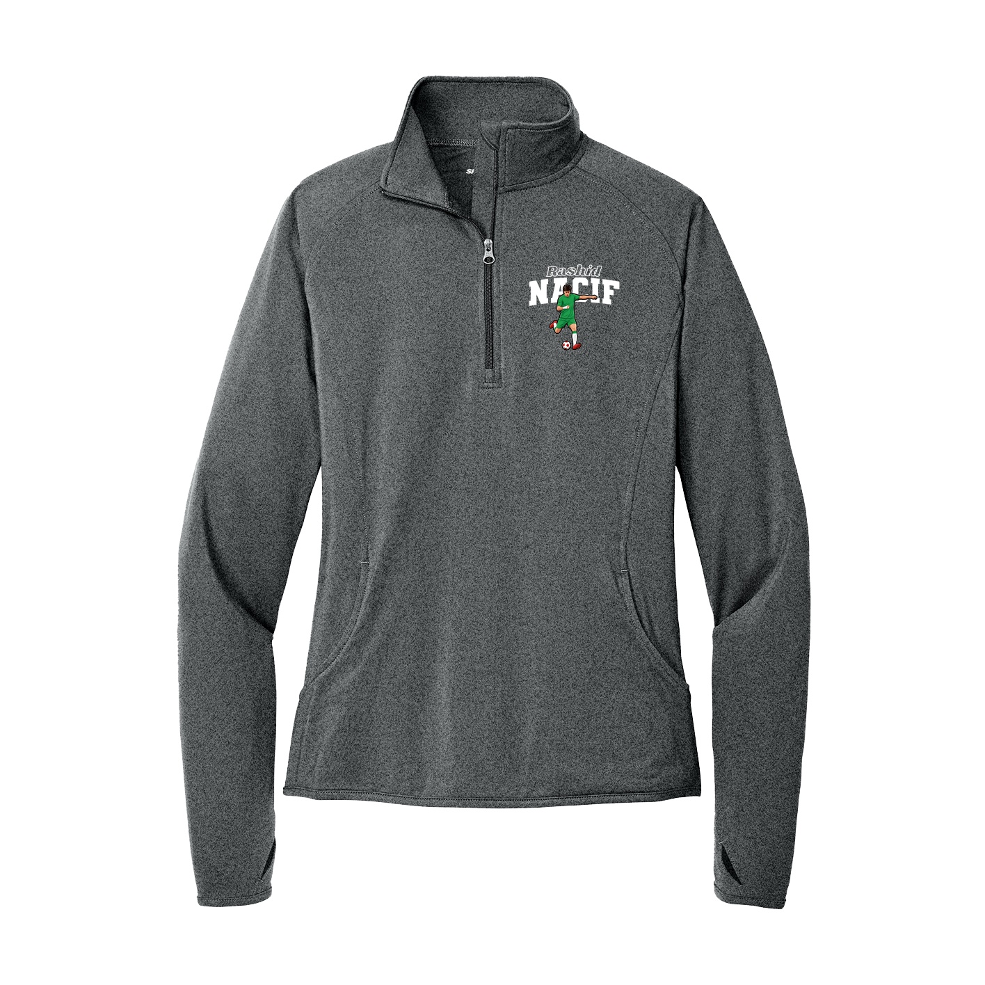 Women's Q-Zip Pullover — Name Arch in Grey