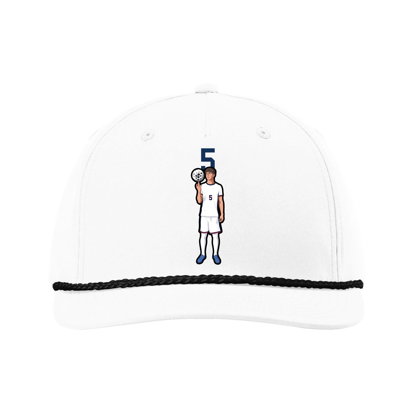 Five-Panel Classic Rope Cap — Number Top in White