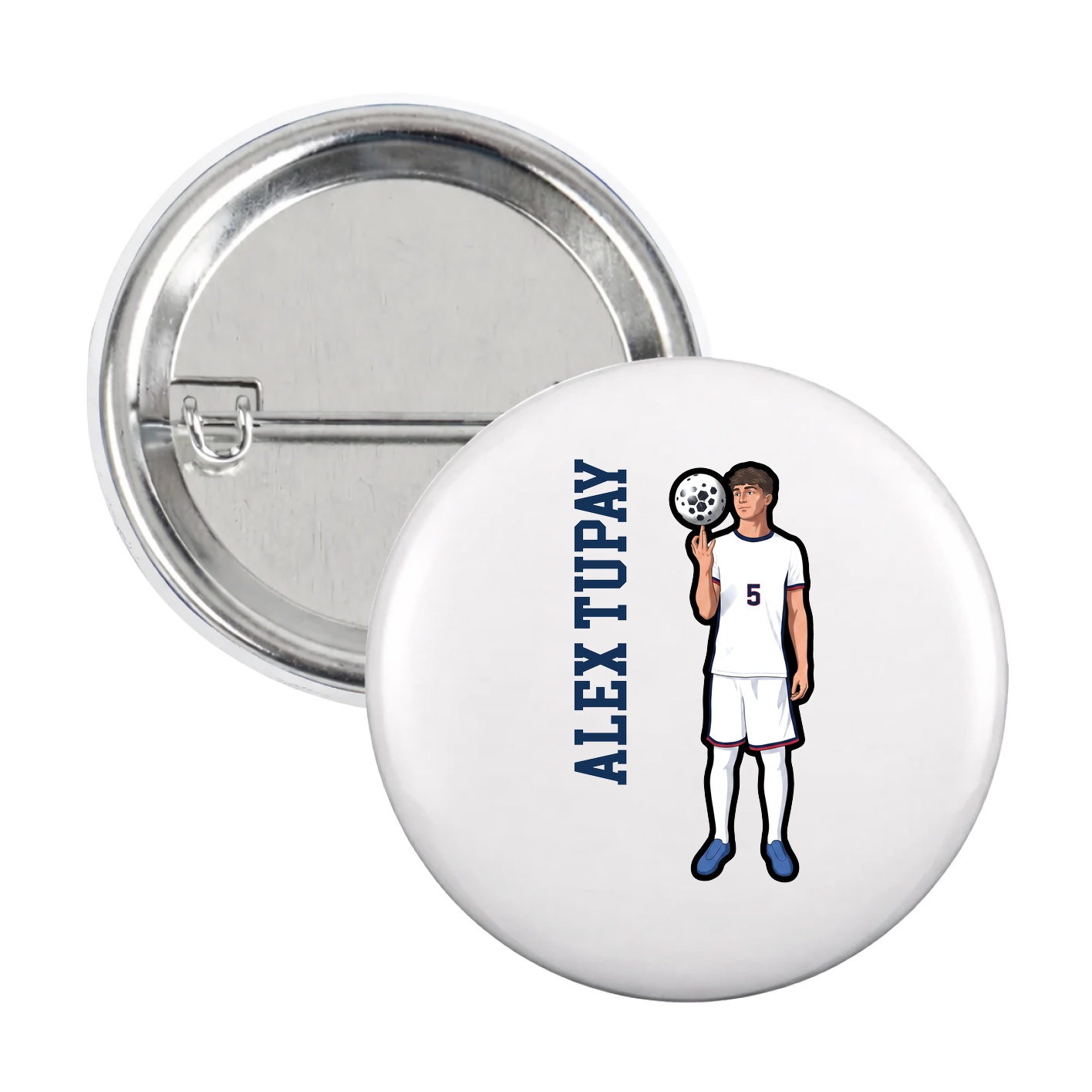 Game Day Button — Name Vertical in White