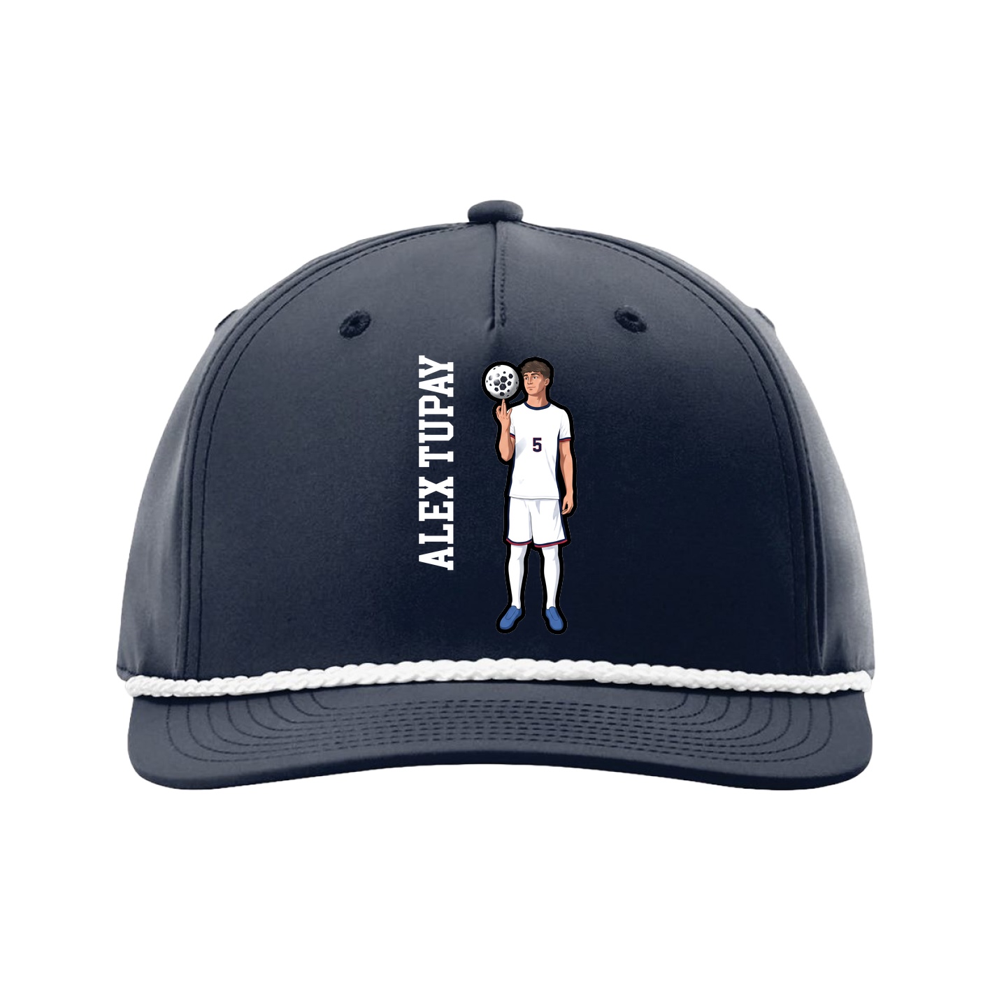 Five-Panel Classic Rope Cap — Name Vertical in Navy