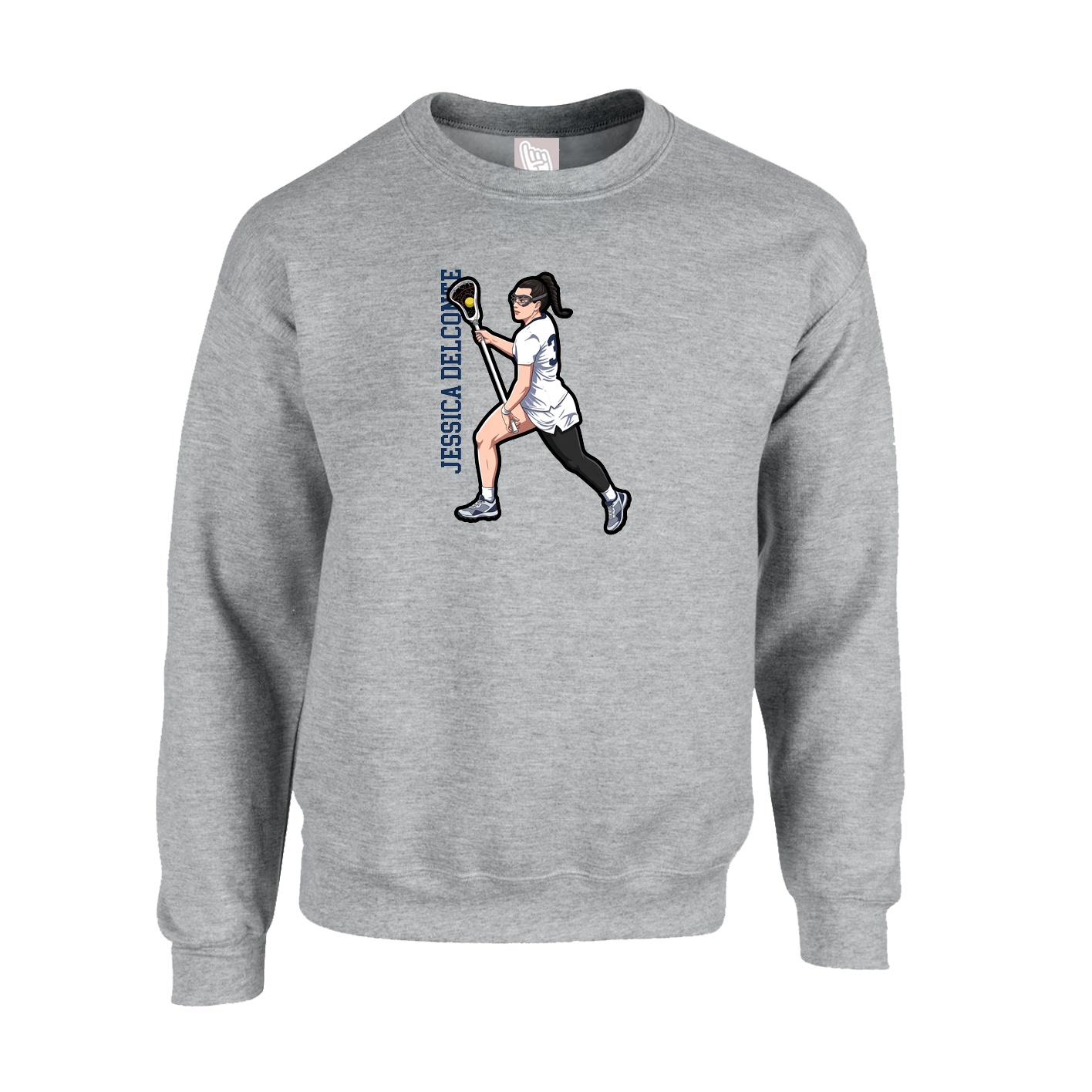 Fleece Crew — Name Vertical in Grey