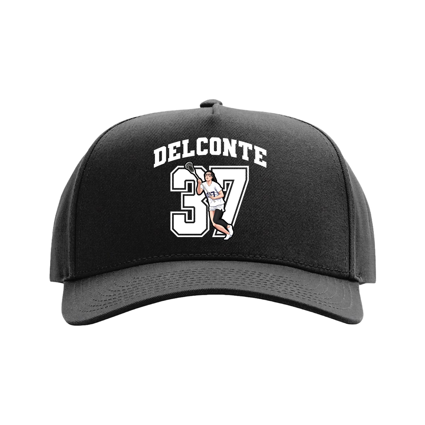 Full Fabric Five-Panel Champ Cap — Number in Black