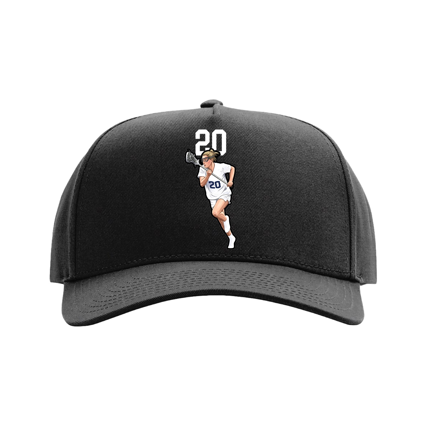 Full Fabric Five-Panel Champ Cap — Number Top in Black