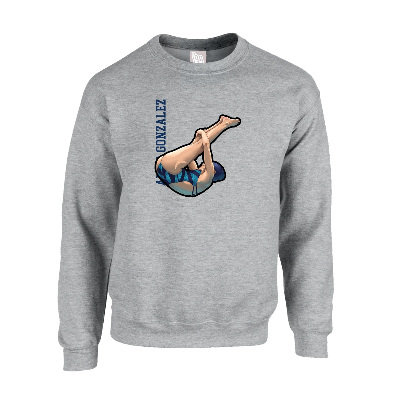 Fleece Crew — Name Vertical in Grey
