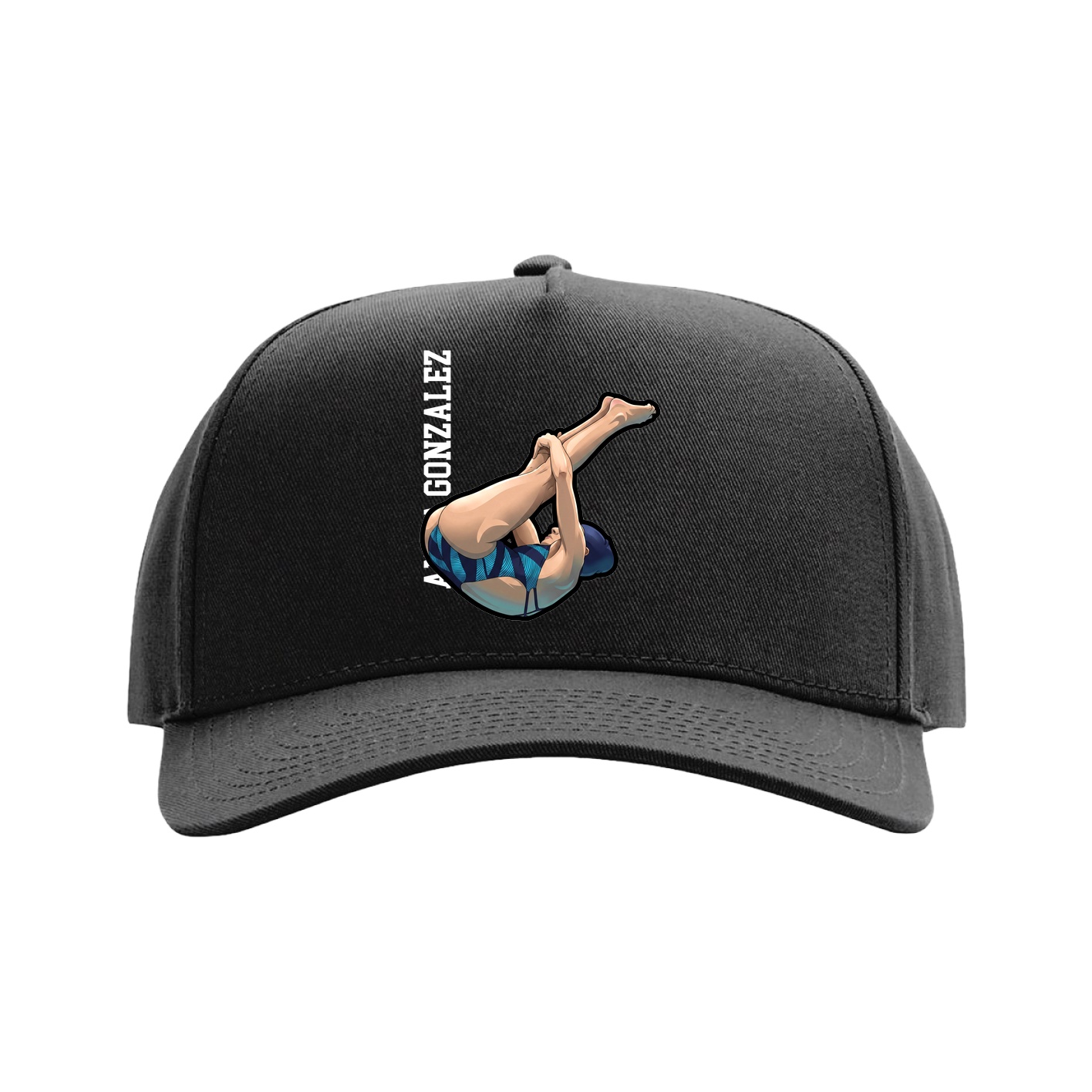 Full Fabric Five-Panel Champ Cap — Name Vertical in Black