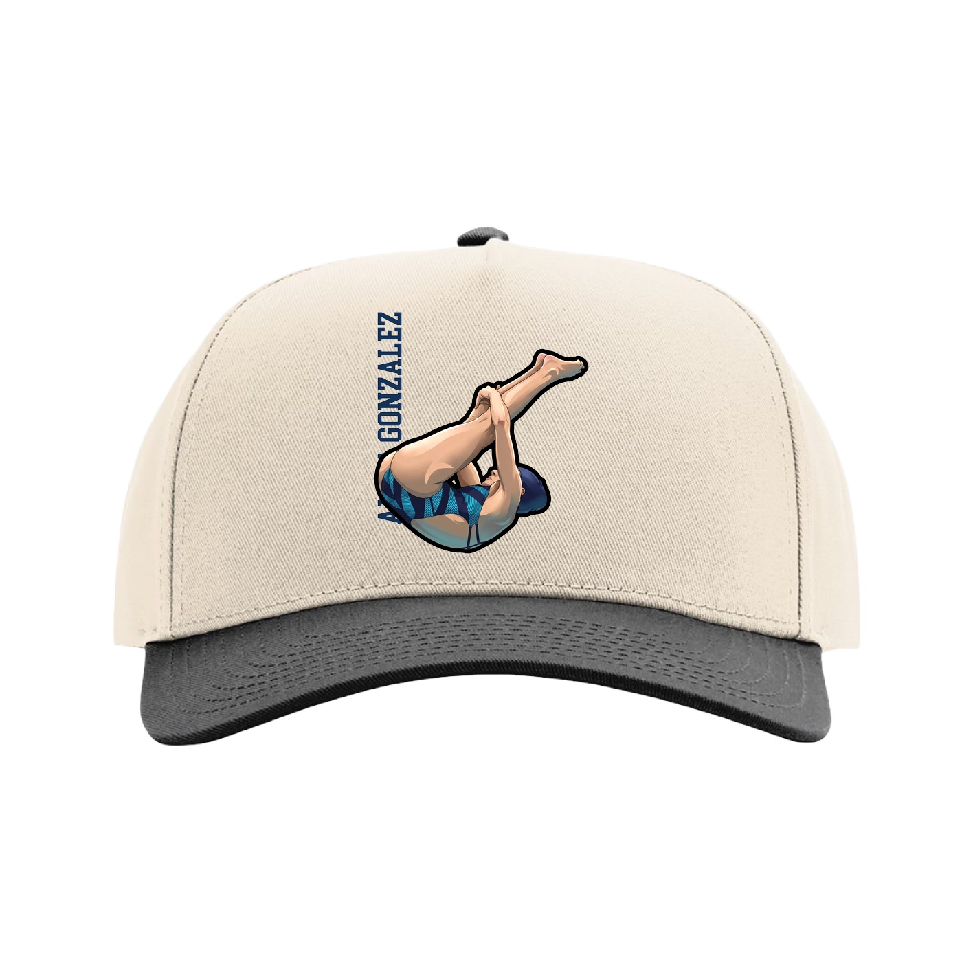Full Fabric Five-Panel Champ Cap — Name Vertical in Cream/Black