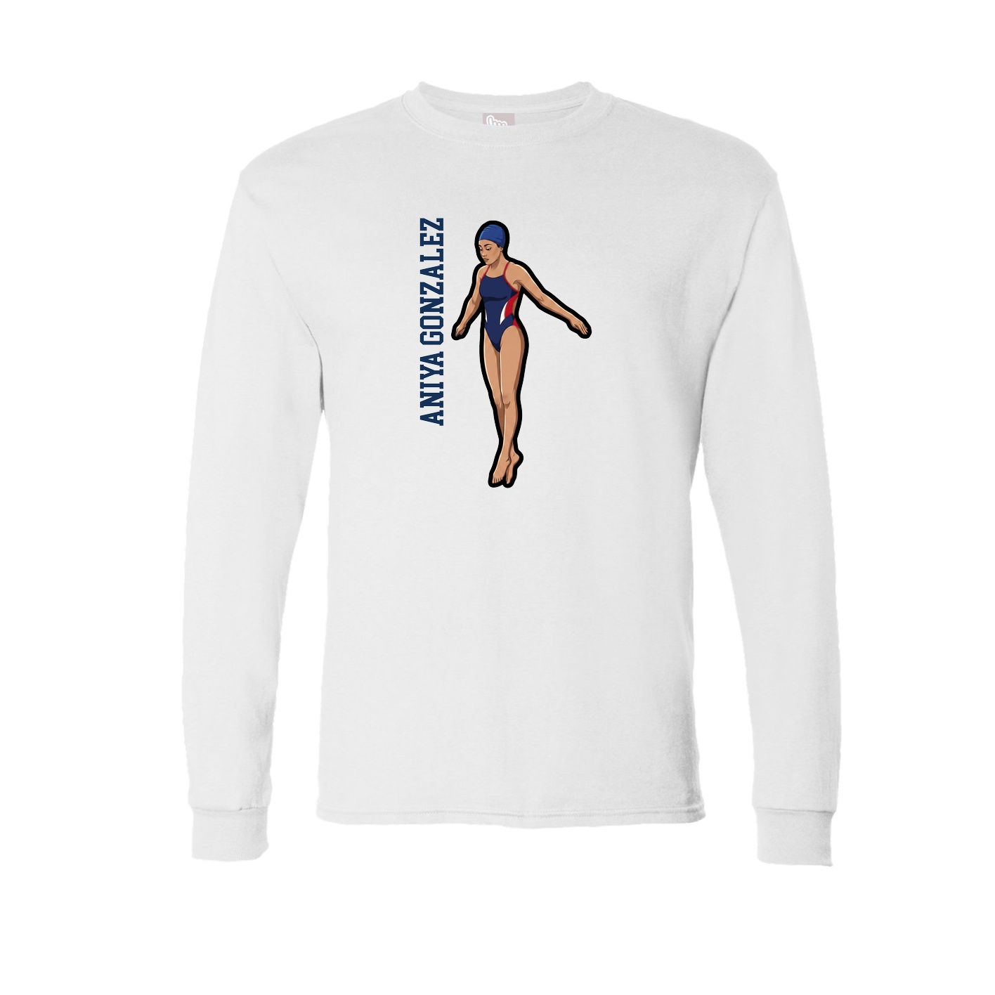 Long Sleeve Tee — Name Vertical in White