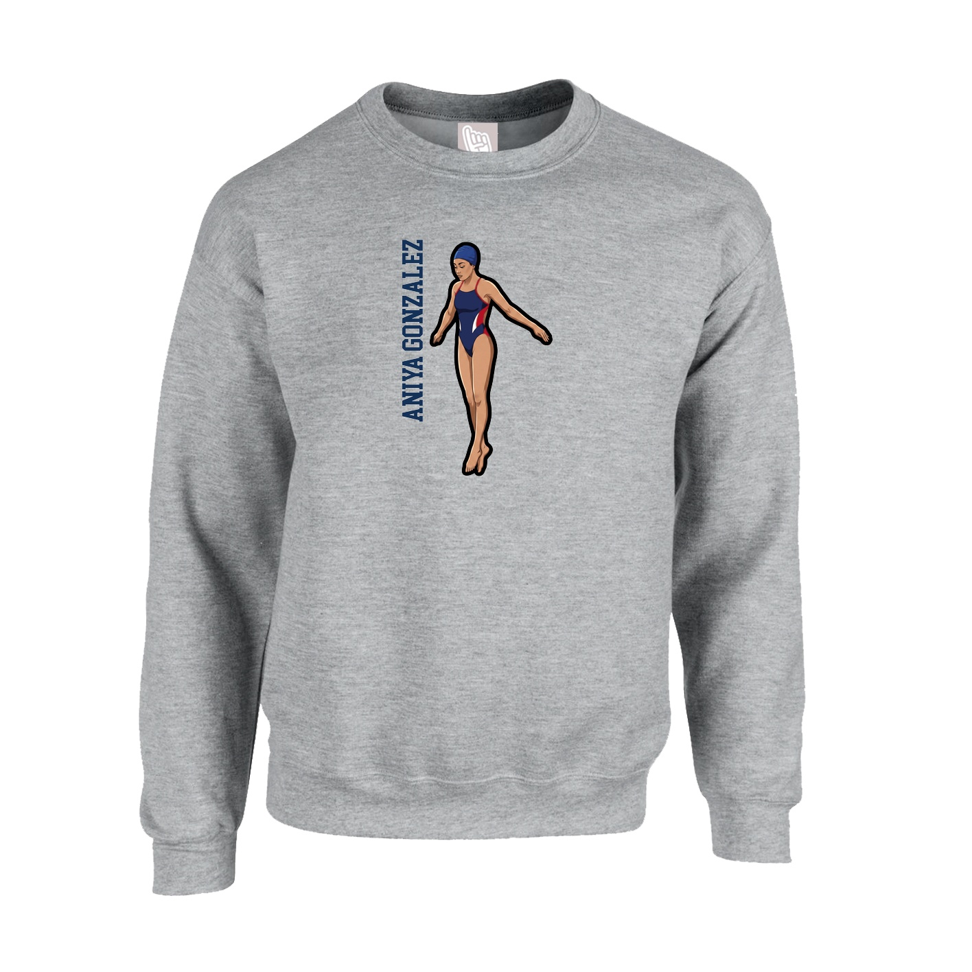 Fleece Crew — Name Vertical in Grey