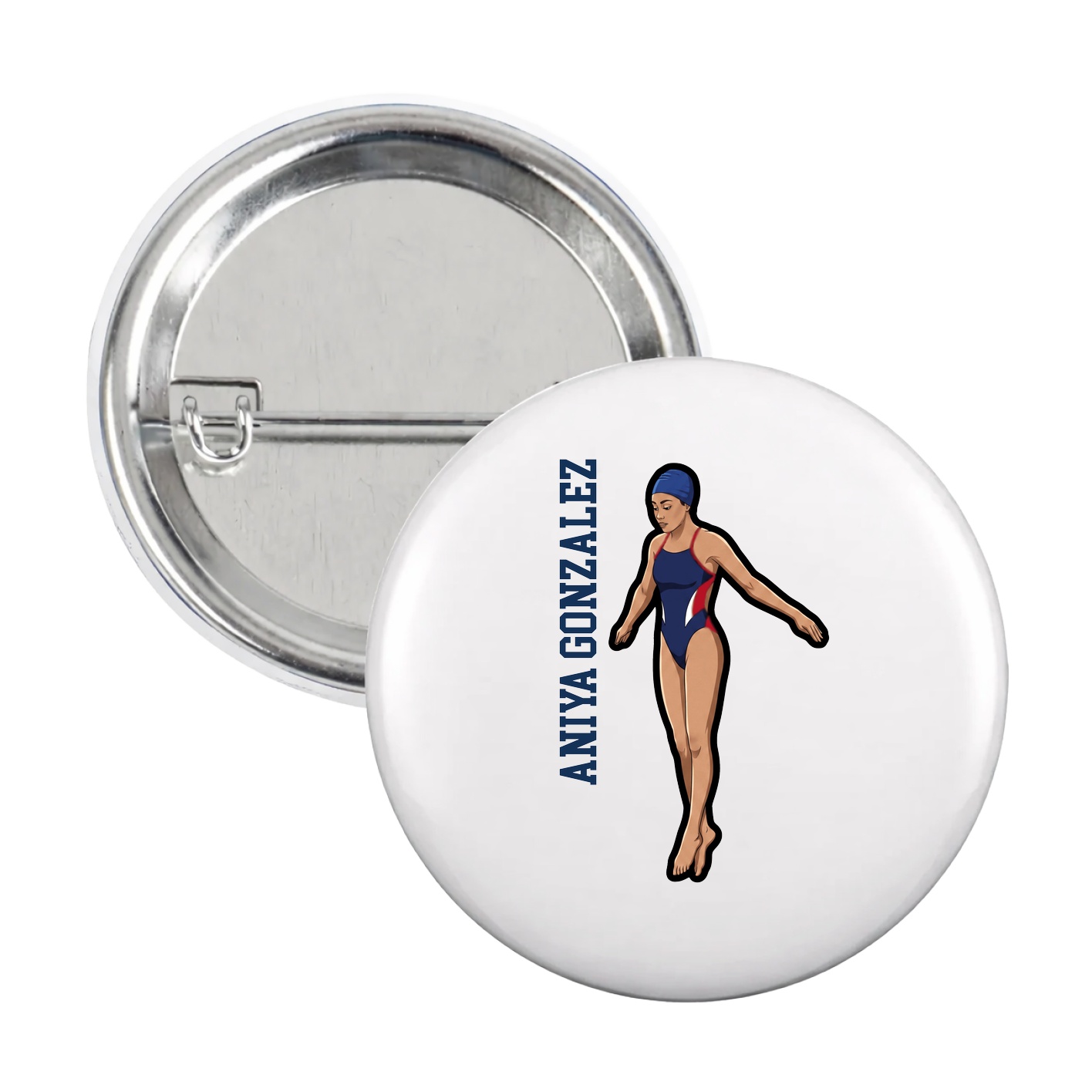 Game Day Button — Name Vertical in White