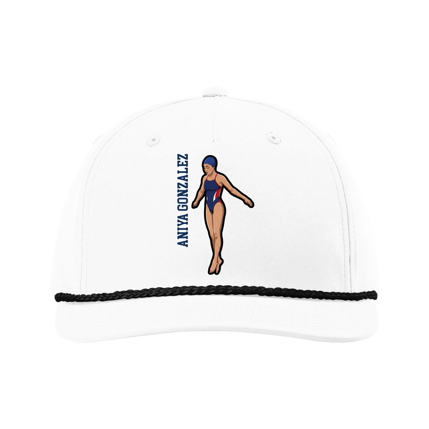 Five-Panel Classic Rope Cap — Name Vertical in White