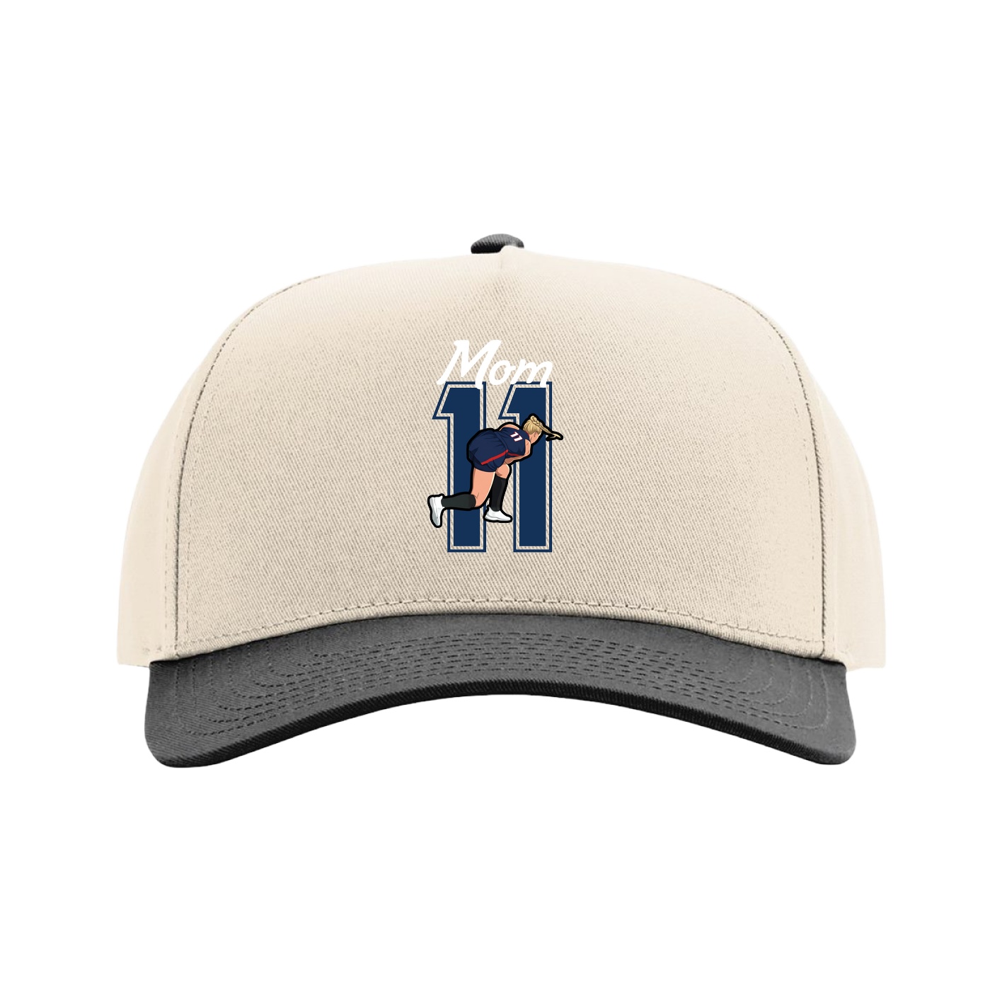 Full Fabric Five-Panel Champ Cap — Mothers Day Shirsey in Cream/Black