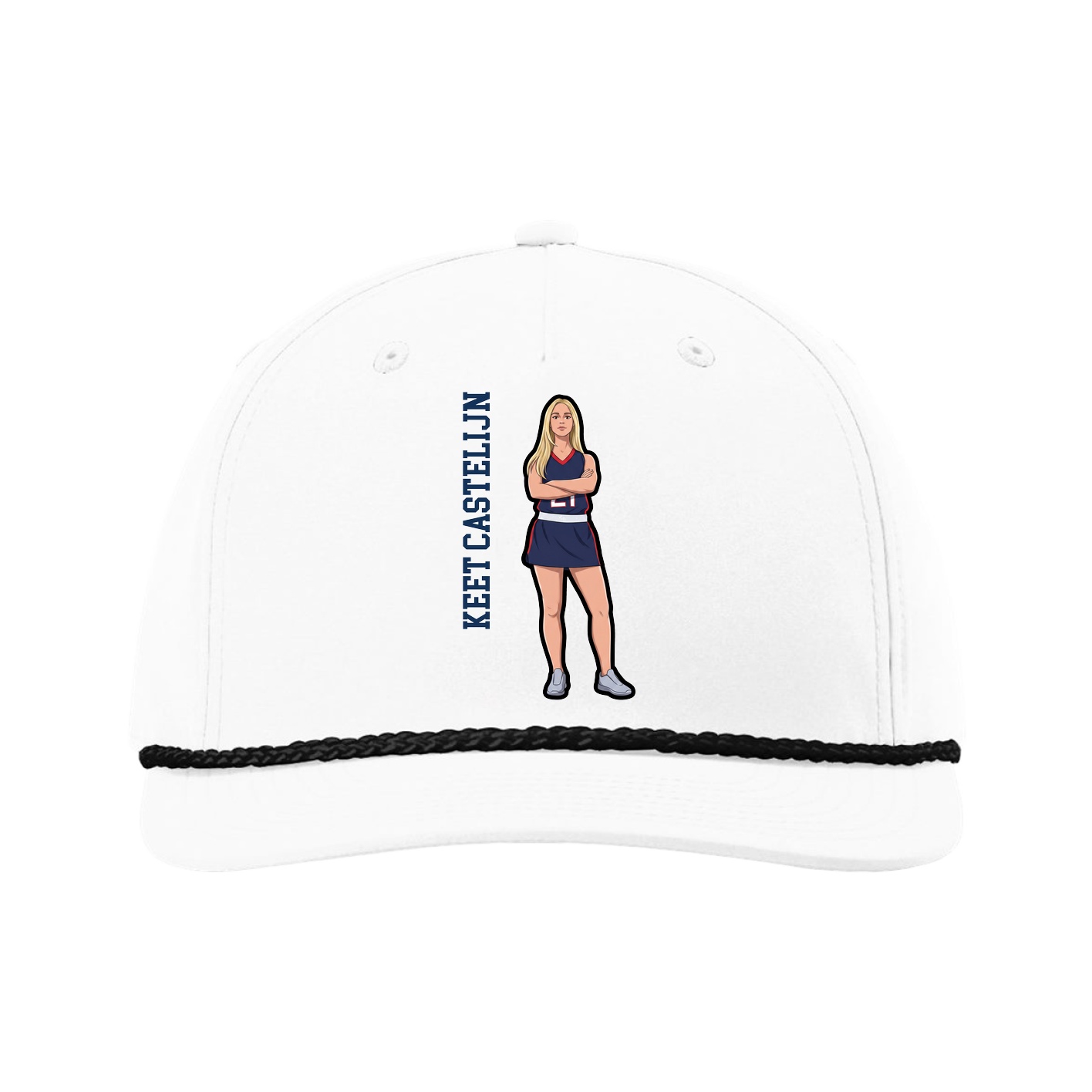 Five-Panel Classic Rope Cap — Name Vertical in White
